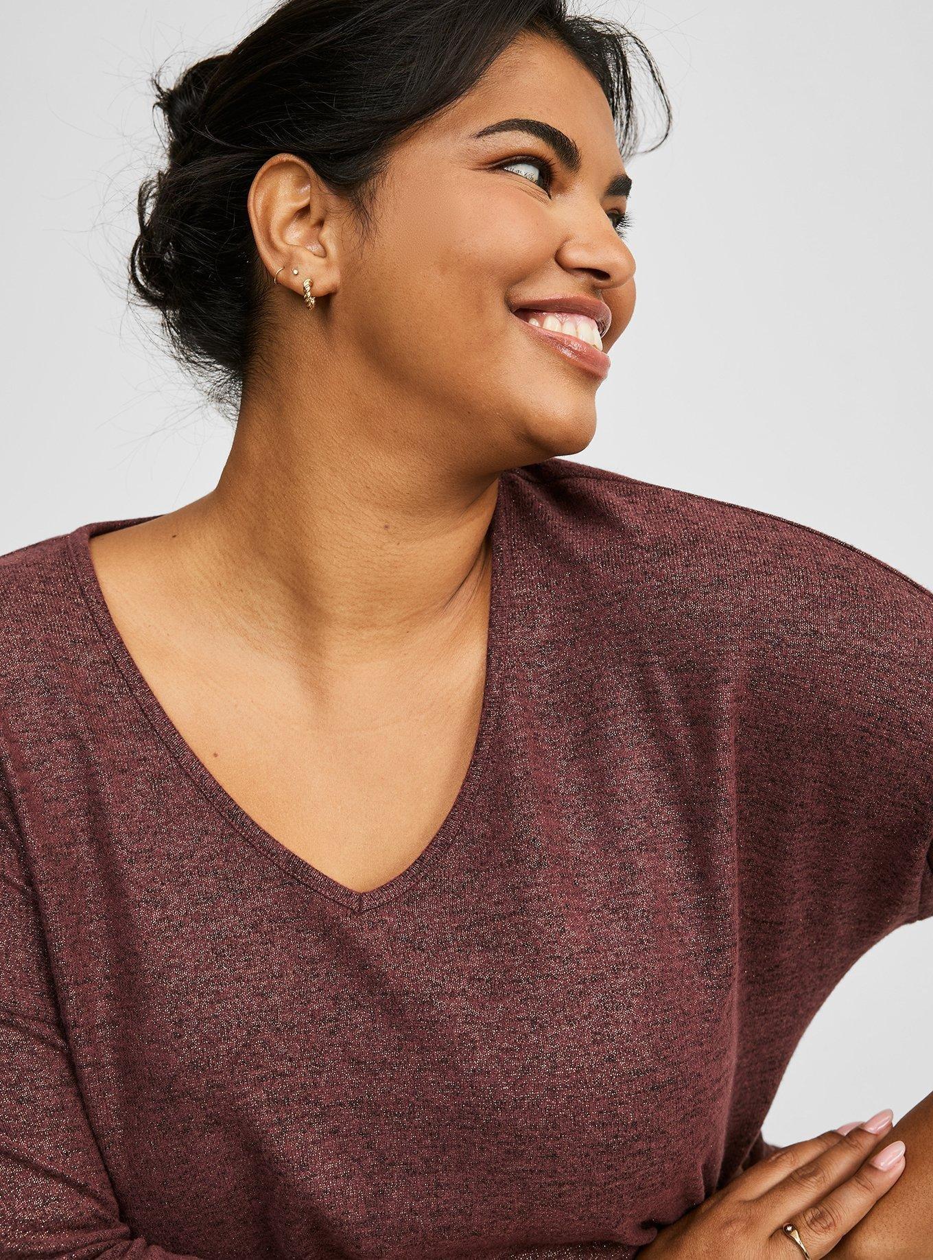 Relaxed Super Soft Plush V-Neck Shimmer Sweatshirt