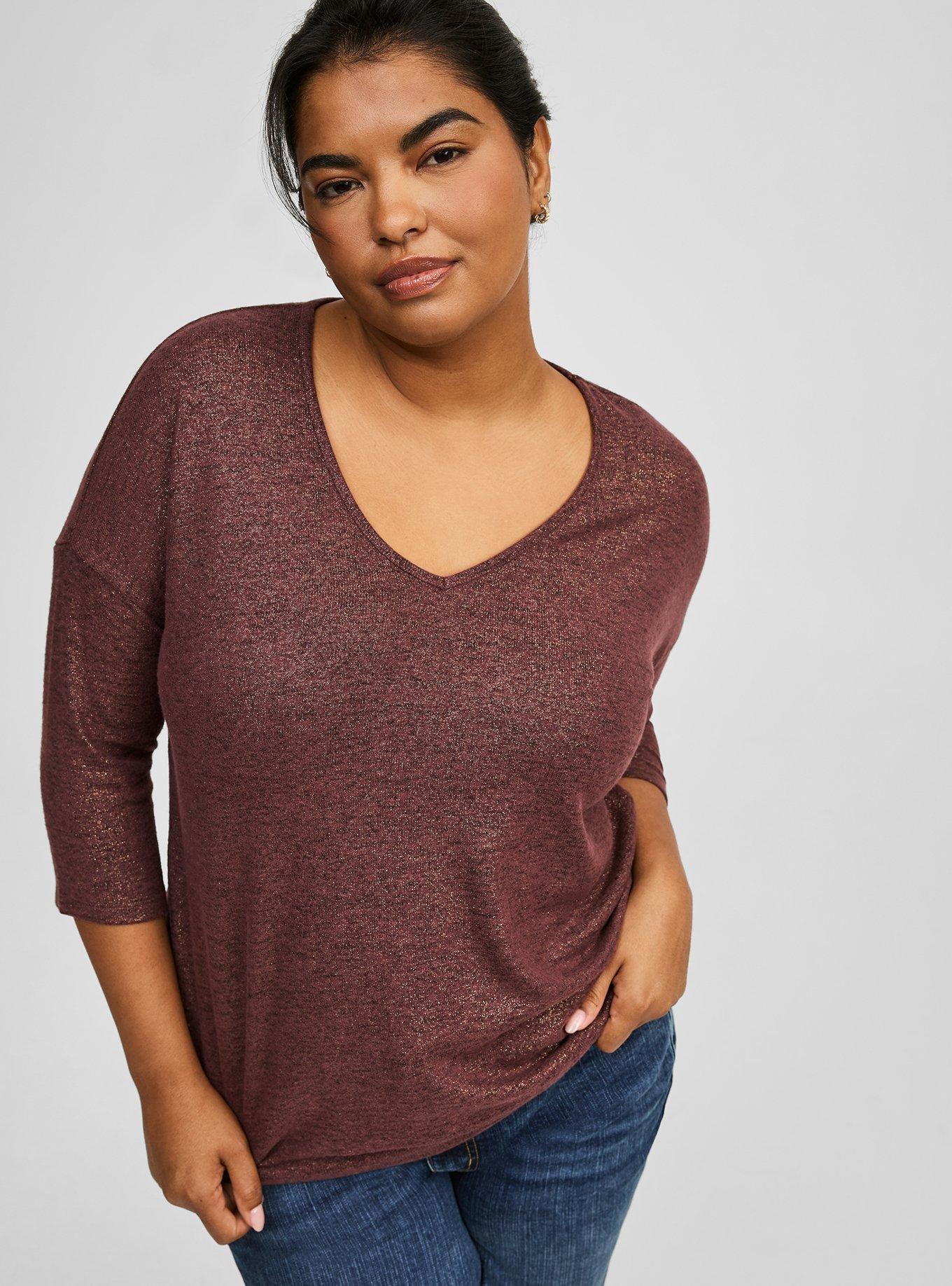 Relaxed Super Soft Plush V-Neck Shimmer Sweatshirt