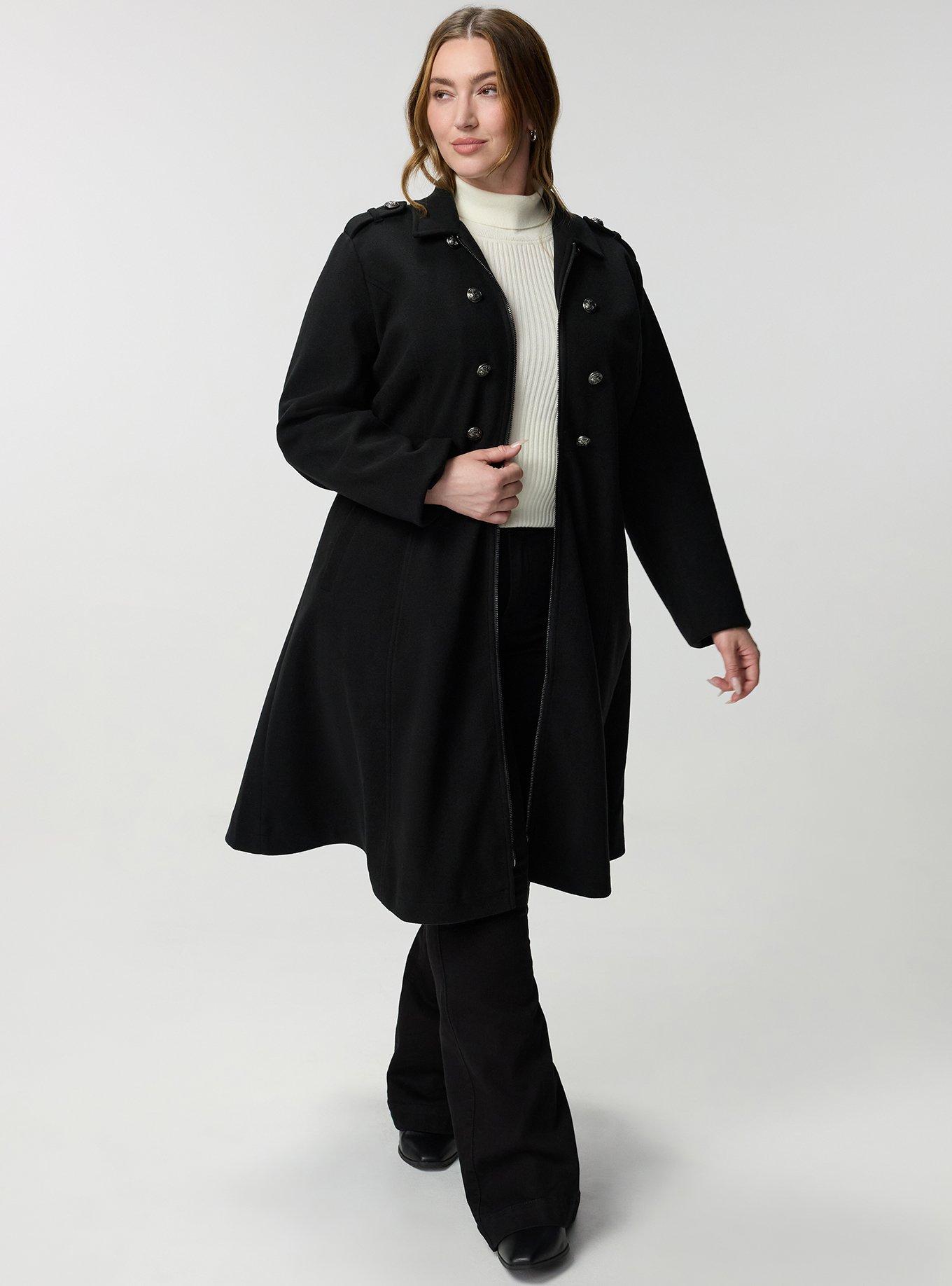 Cozy Zip Front Military Coat, DEEP BLACK, alternate