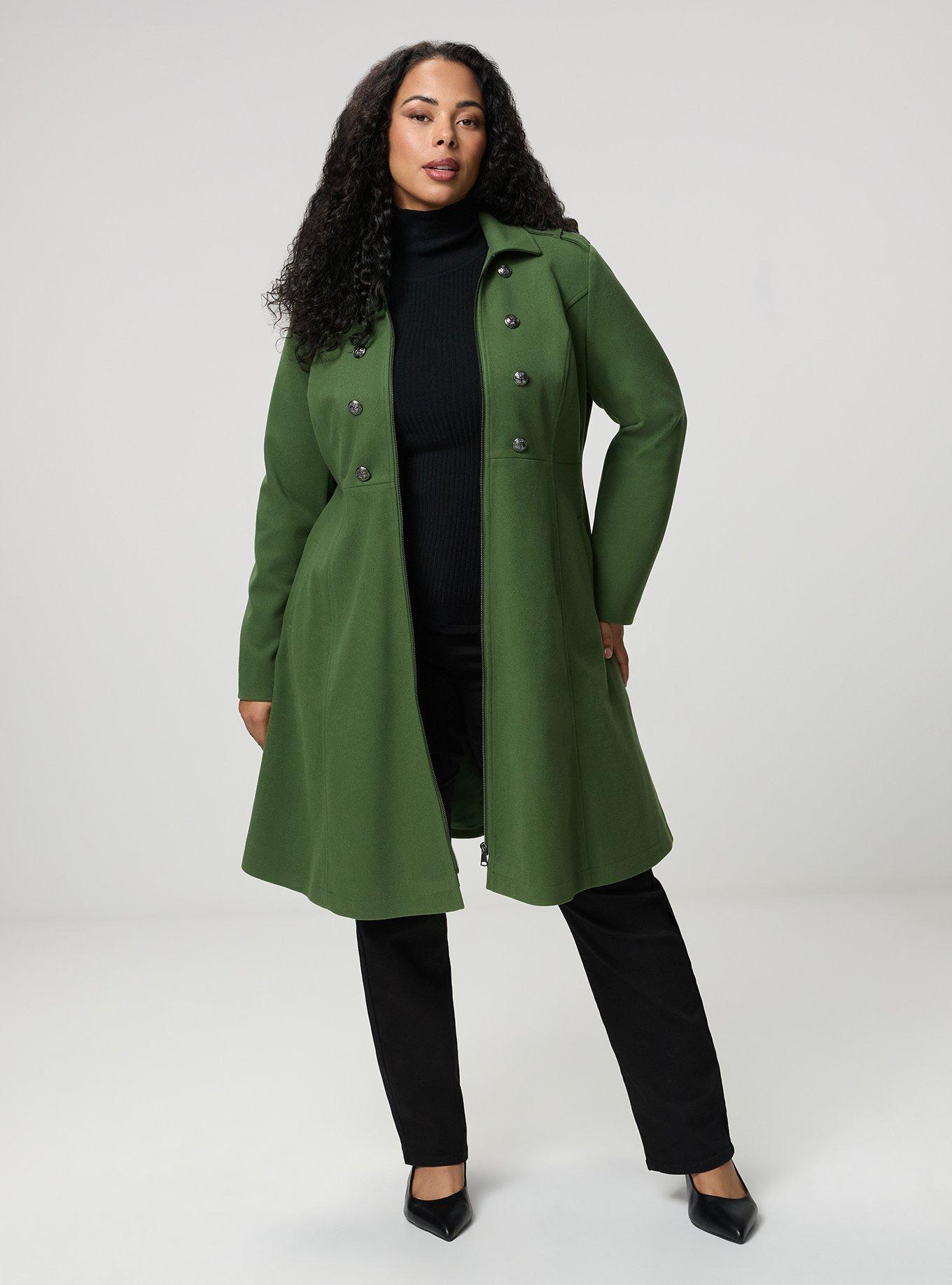 Cozy Zip Front Military Coat, BRONZE GREEN, alternate