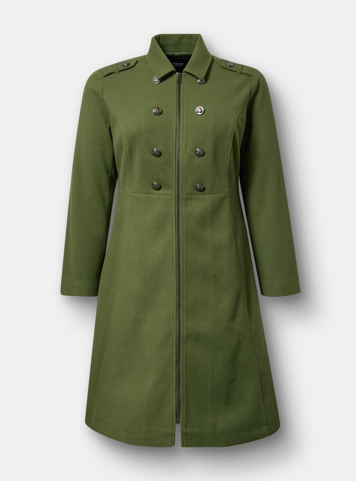 Cozy Zip Front Military Coat, BRONZE GREEN, flat