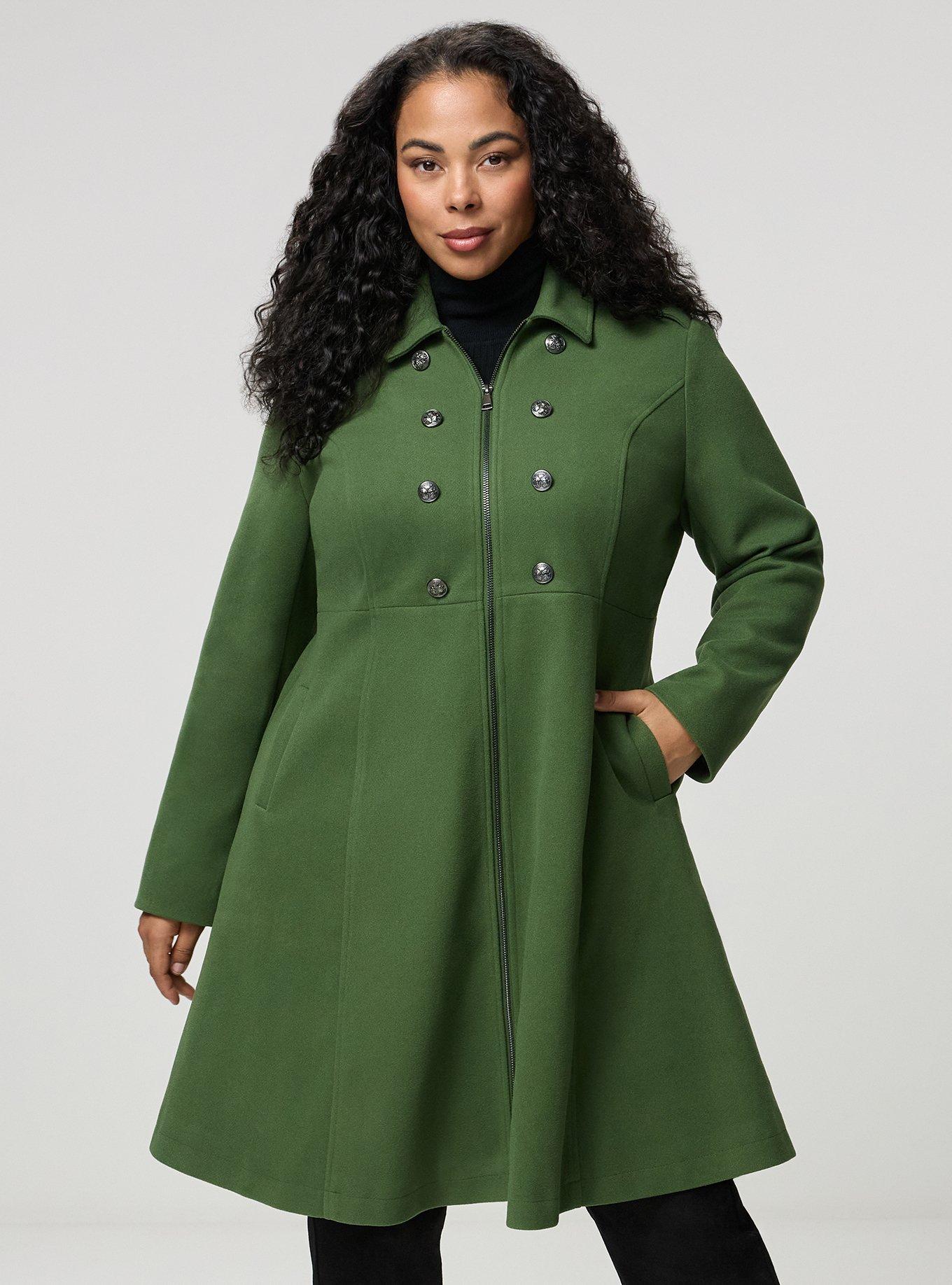 Cozy Zip Front Military Coat, BRONZE GREEN, hi-res