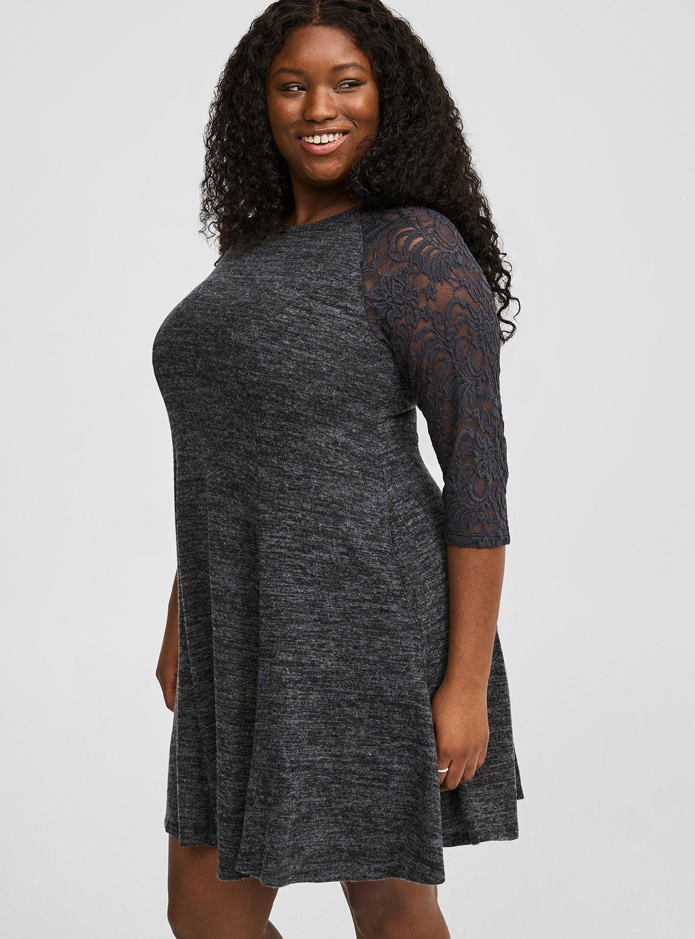 Mini Lace Raglan Sleeve Sweatshirt Dress