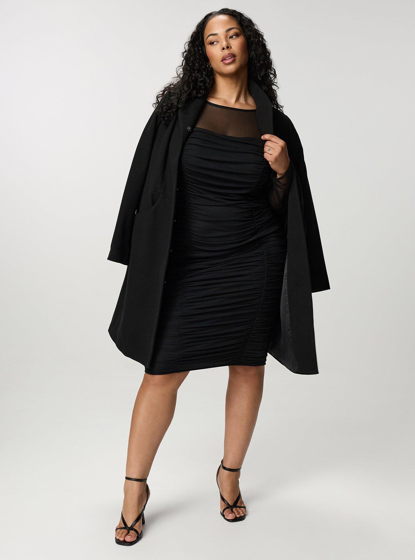 Bodycon Midi Soft Mesh Dress, DEEP BLACK, alternate