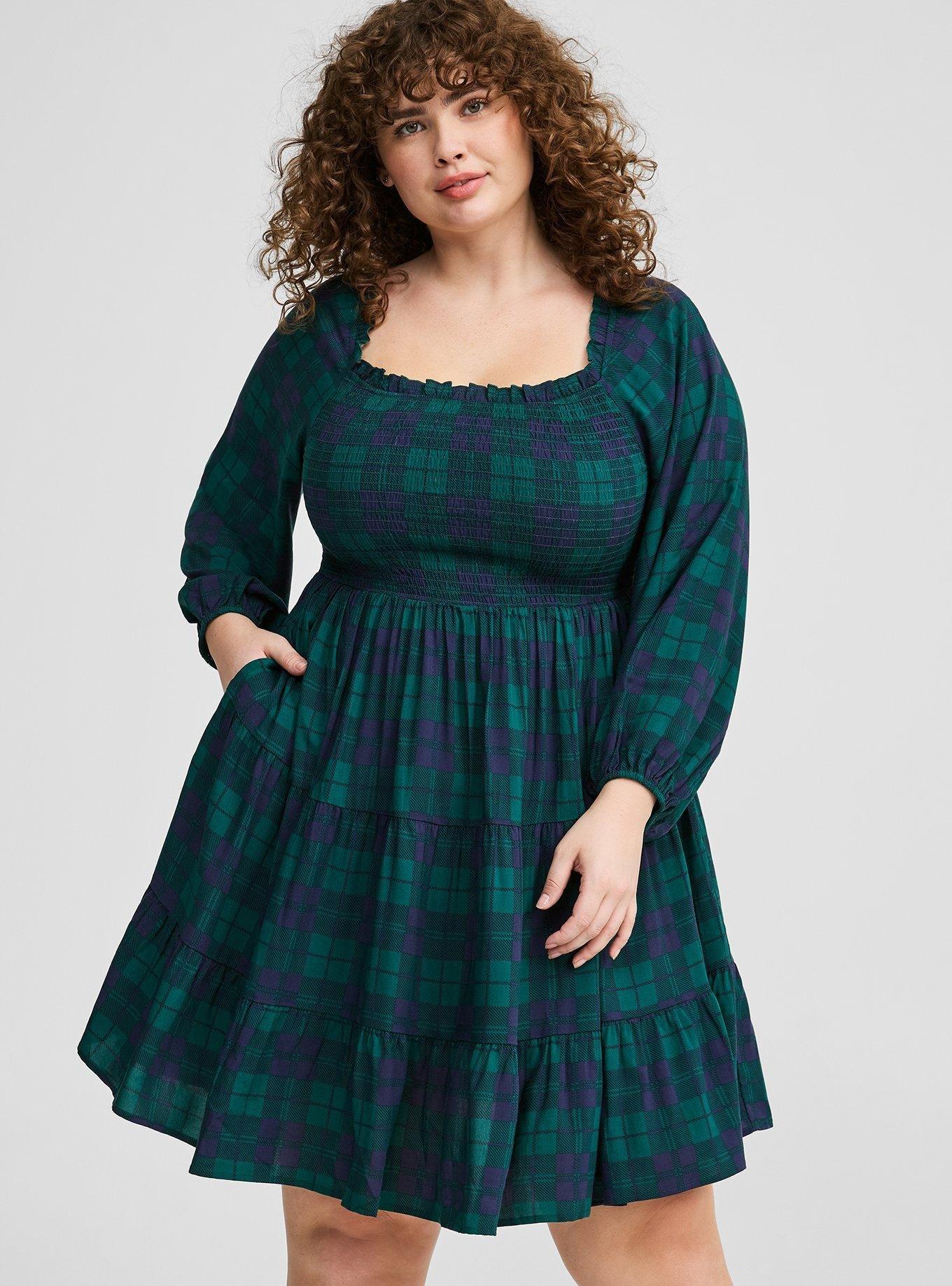 green and black plaid dress Green Plaid Sweater Dress – New York & Company main image 0
