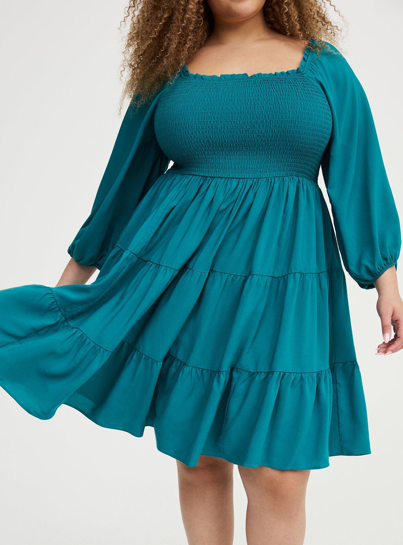 Smocked Bodice Mini Dress, ALEXANDRITE, alternate