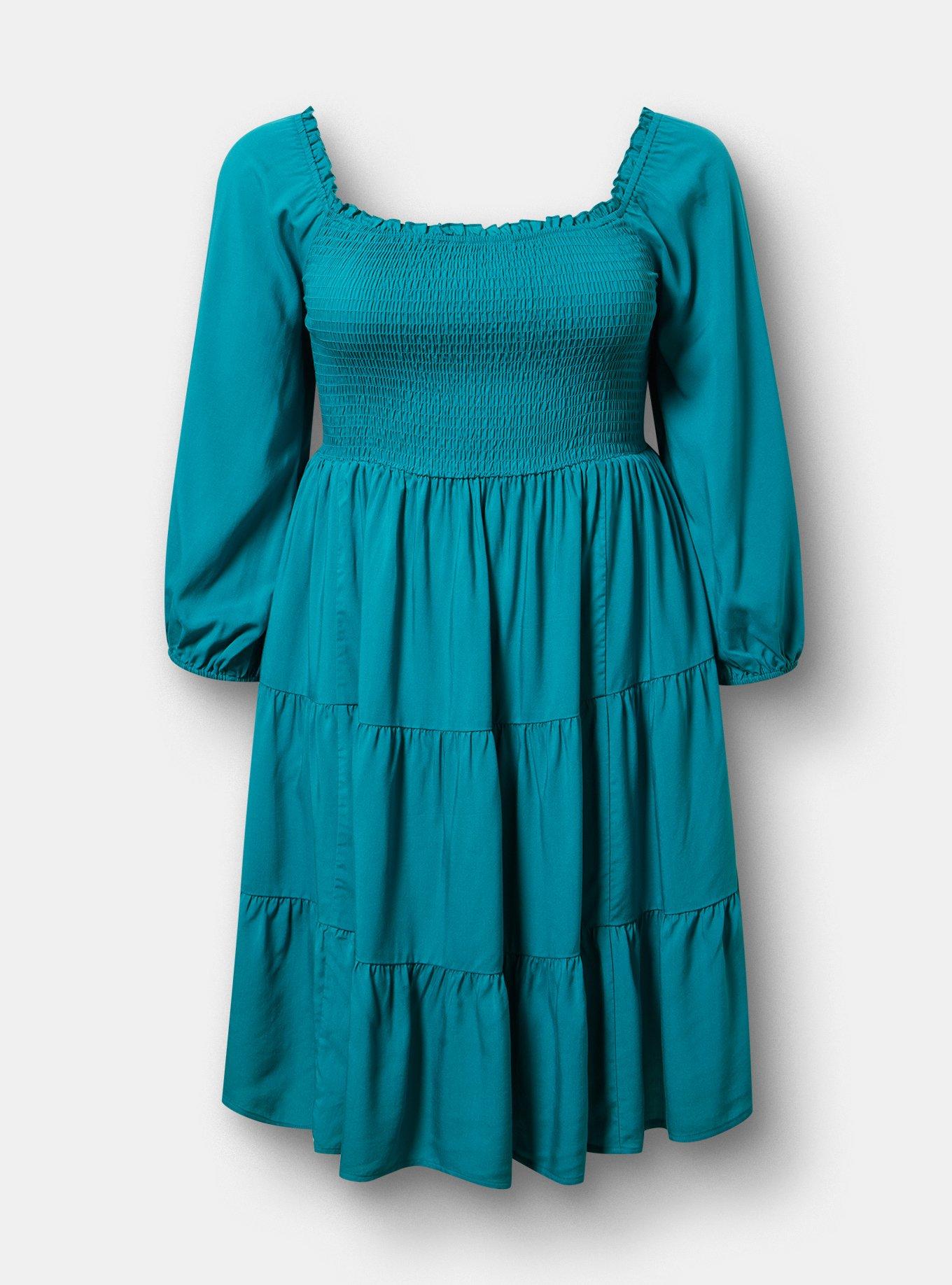 Smocked Bodice Mini Dress, ALEXANDRITE, hi-res