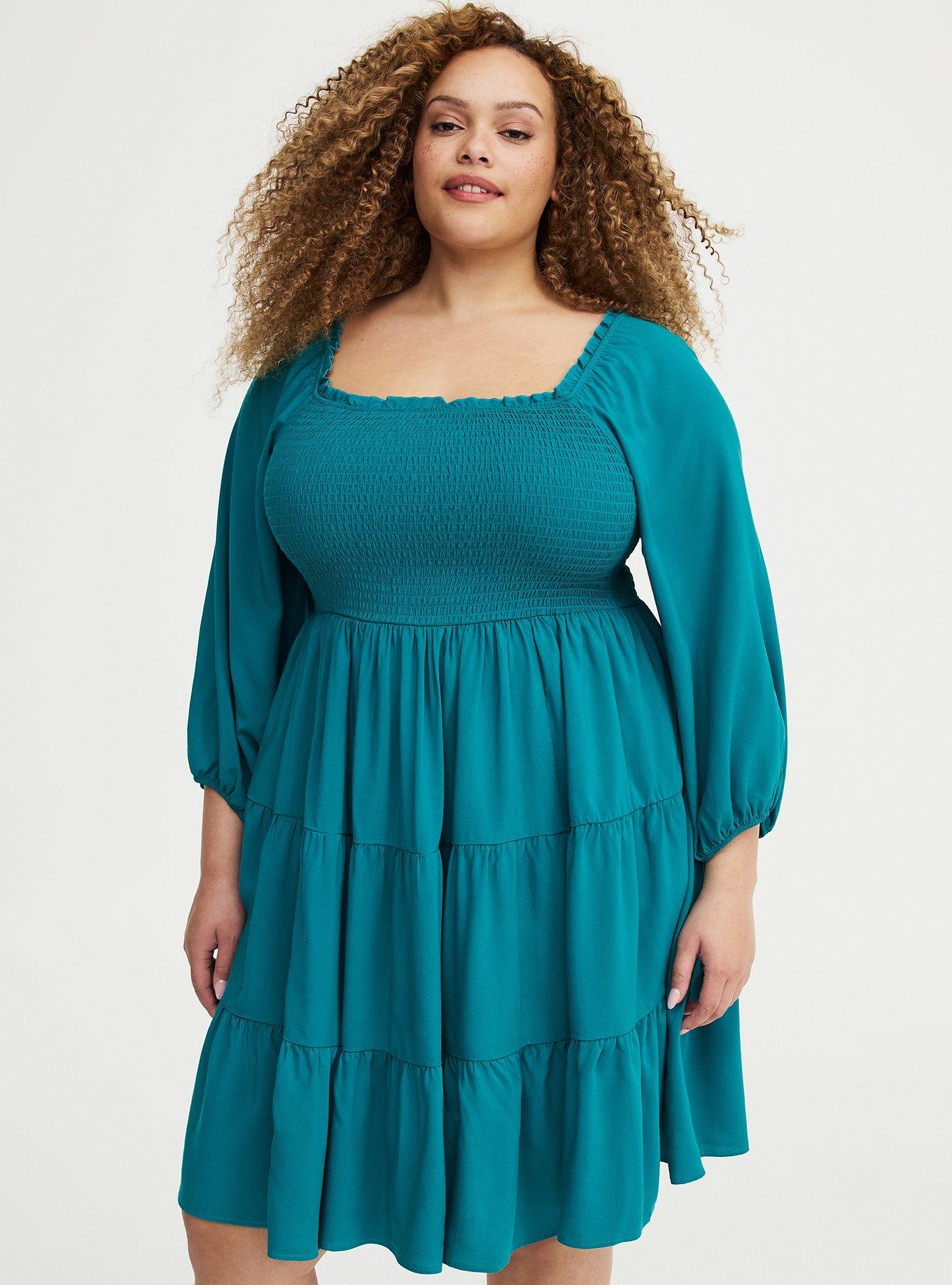 Smocked Bodice Mini Dress, ALEXANDRITE, hi-res