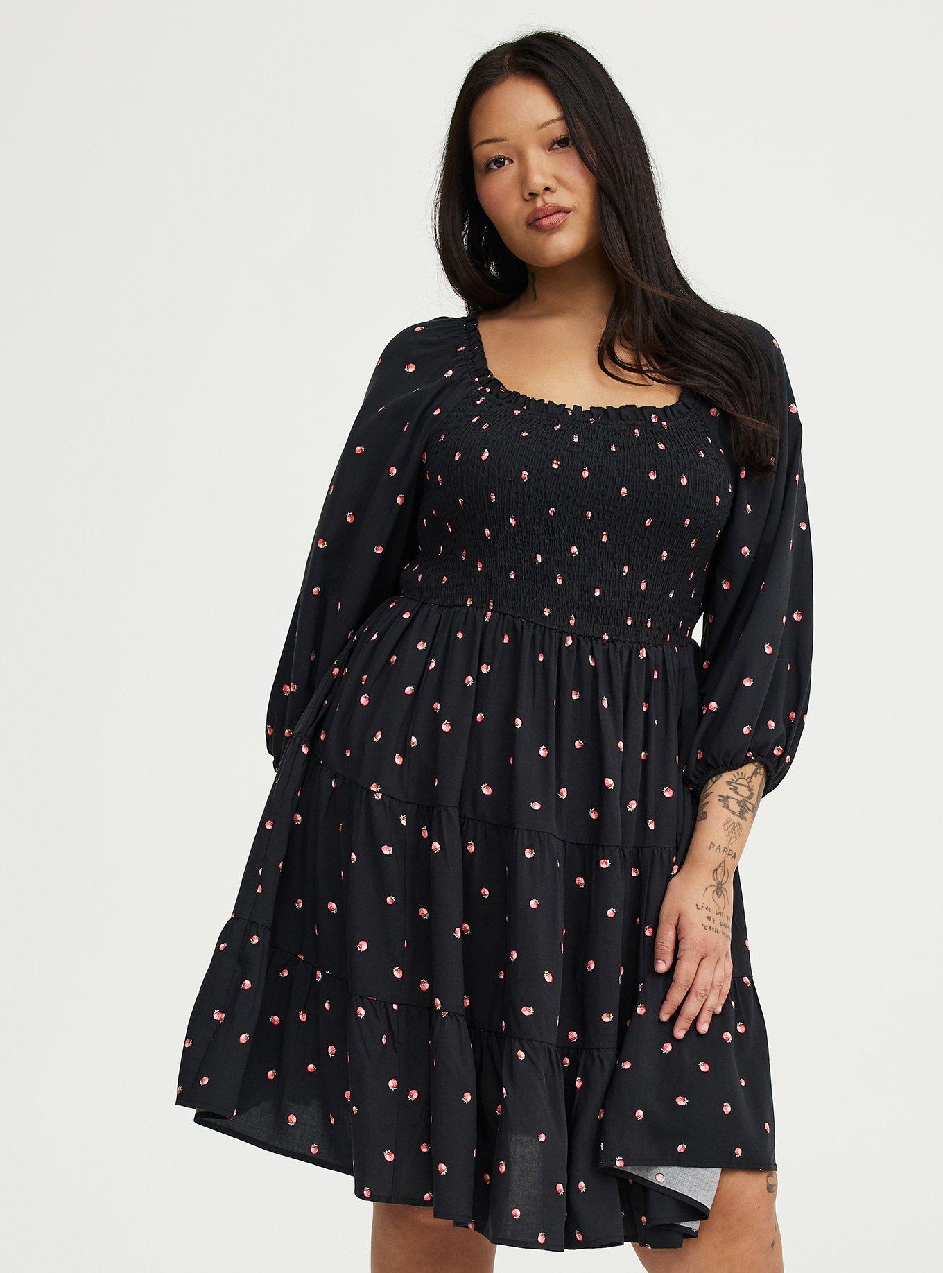 Smocked Bodice Mini Dress, SPACED STRAWBERRY BLACK, alternate