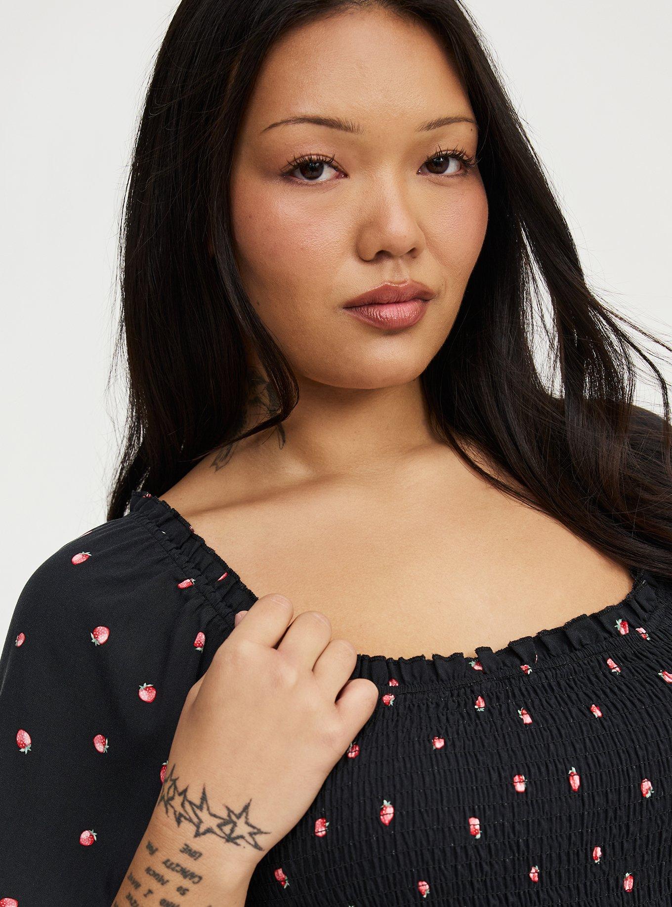 Smocked Bodice Mini Dress, SPACED STRAWBERRY BLACK, alternate