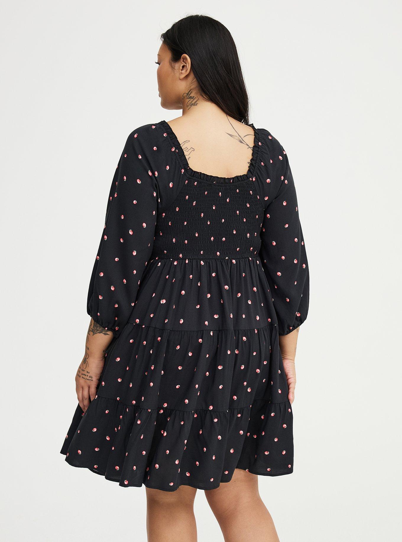 Smocked Bodice Mini Dress, SPACED STRAWBERRY BLACK, alternate