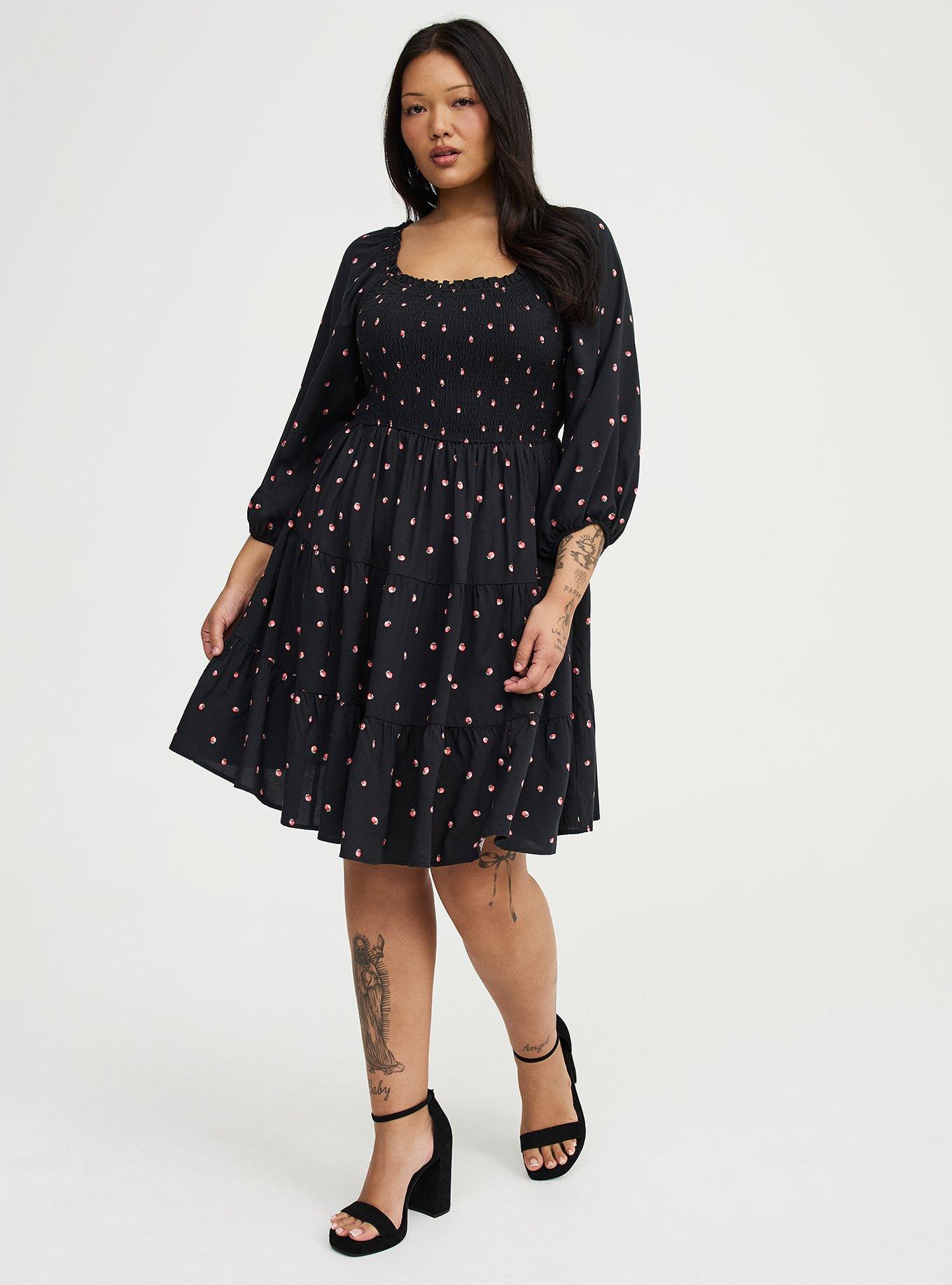 Smocked Bodice Mini Dress, SPACED STRAWBERRY BLACK, alternate