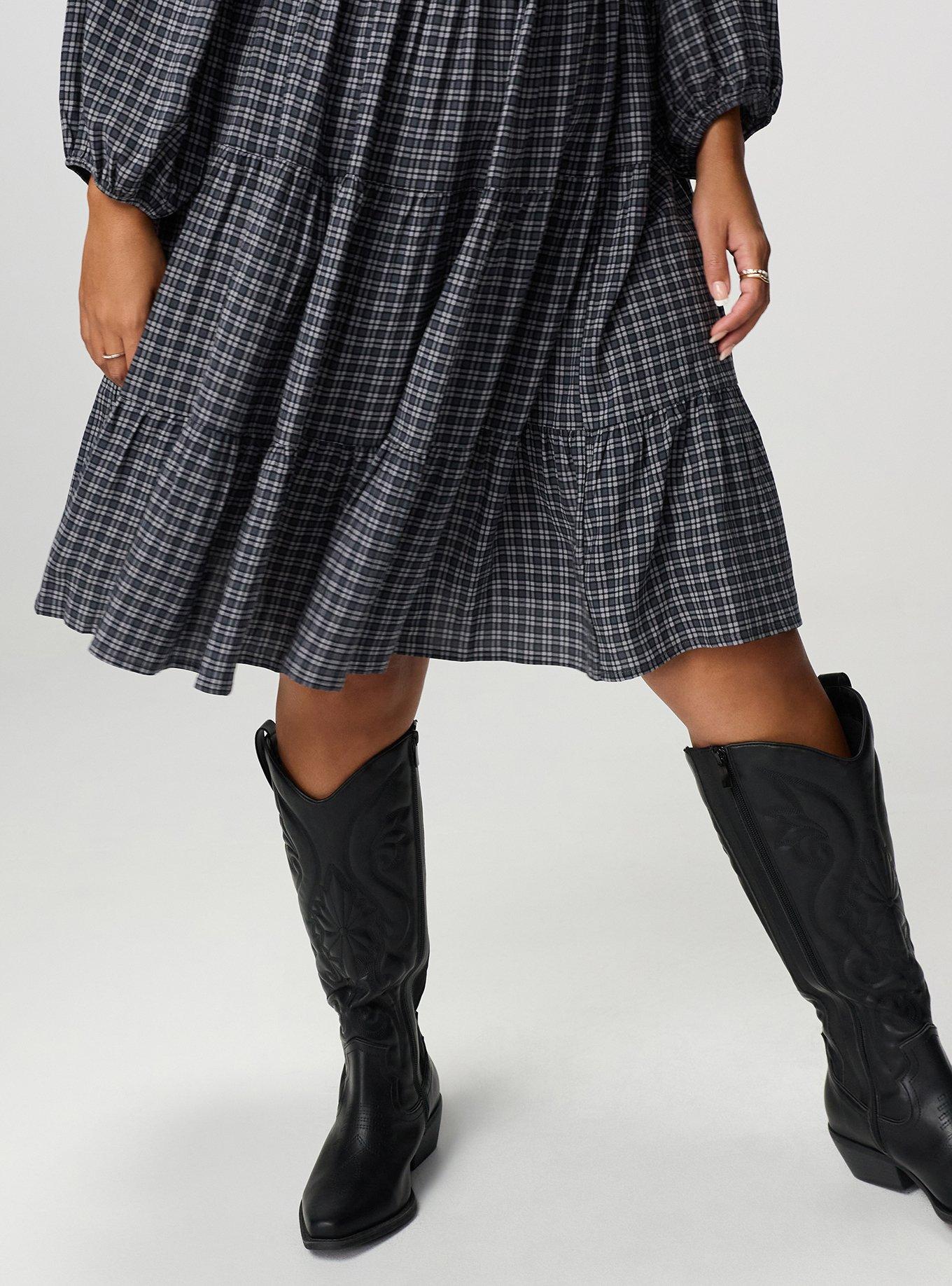 Smocked Bodice Mini Dress, INGRID PLAID GREY, alternate