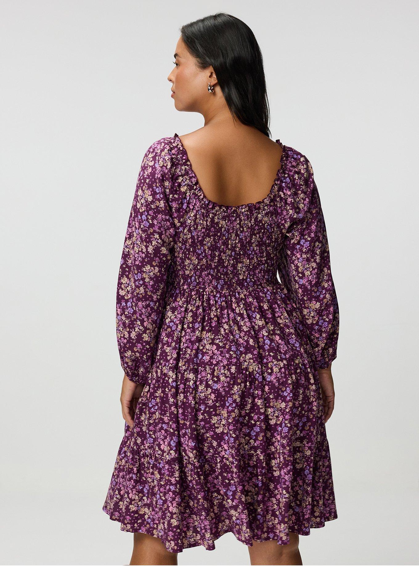 Smocked Bodice Mini Dress, MAEVE DITSY FLORAL PLUM, alternate