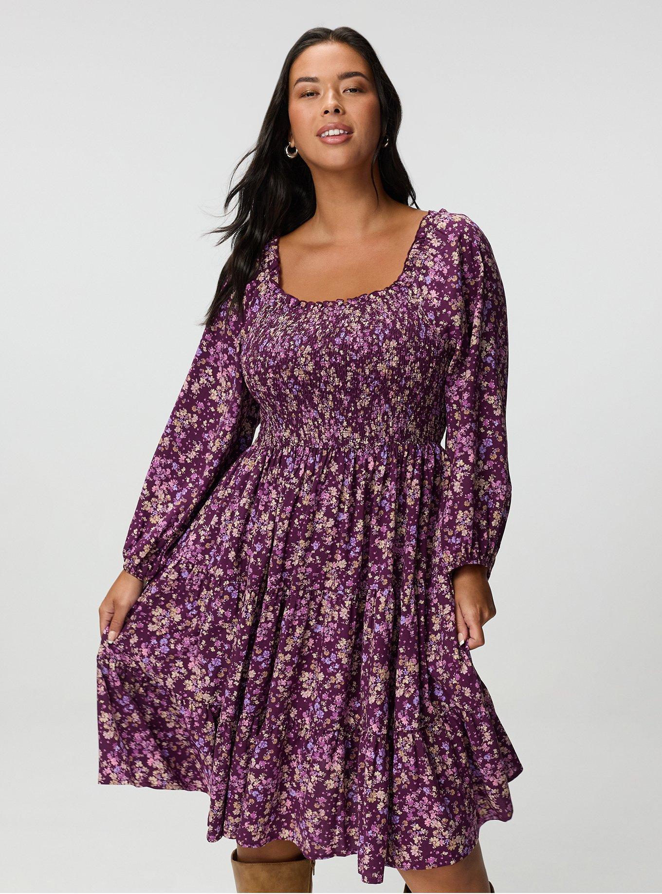 Smocked Bodice Mini Dress, MAEVE DITSY FLORAL PLUM, alternate