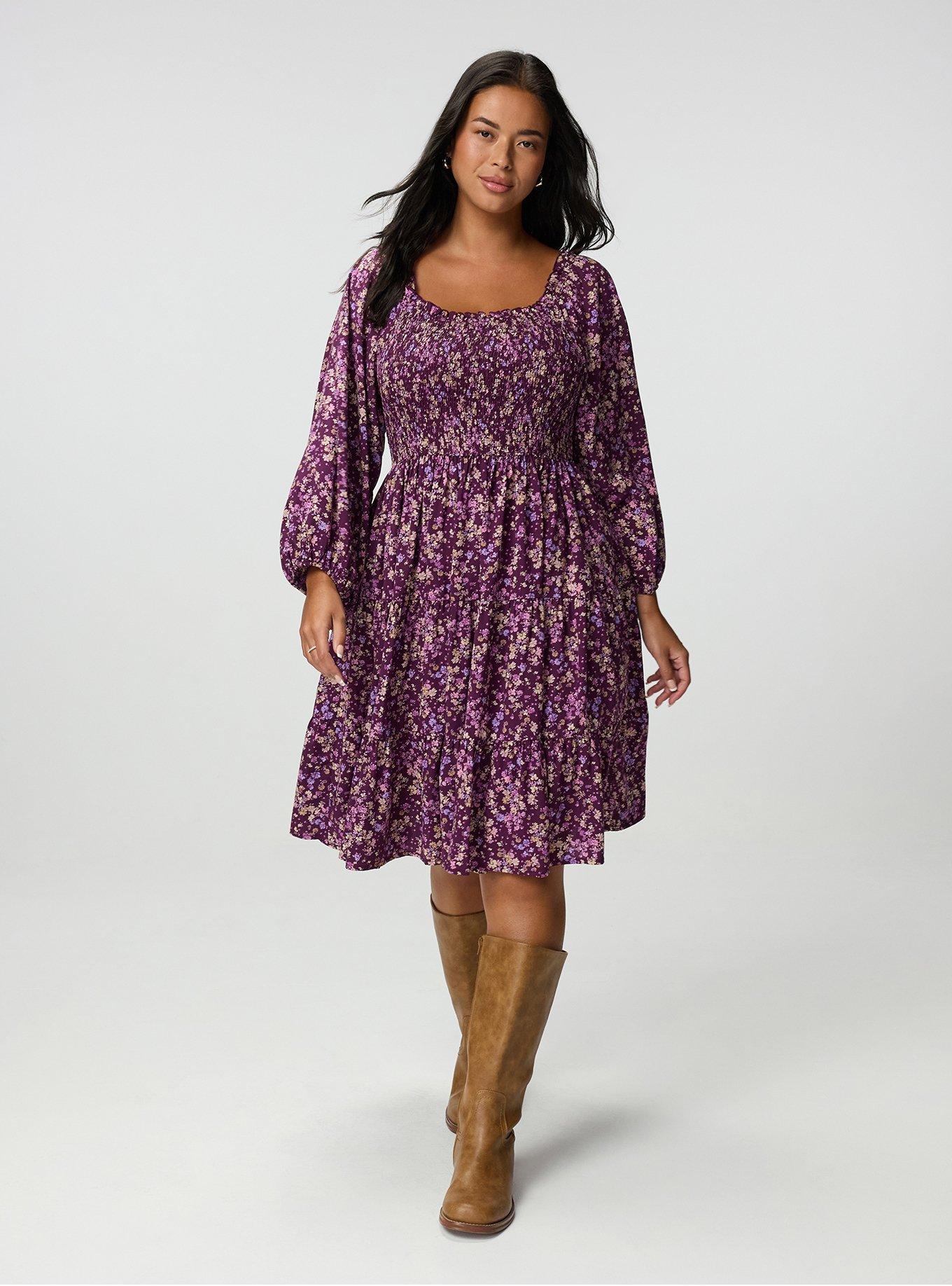Smocked Bodice Mini Dress, MAEVE DITSY FLORAL PLUM, alternate