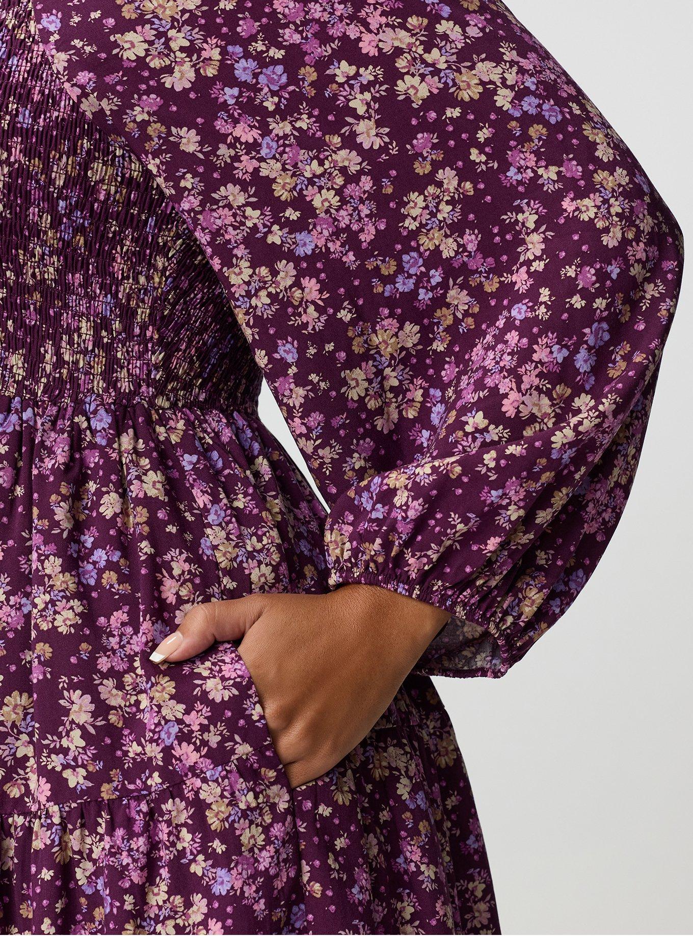 Smocked Bodice Mini Dress, MAEVE DITSY FLORAL PLUM, alternate
