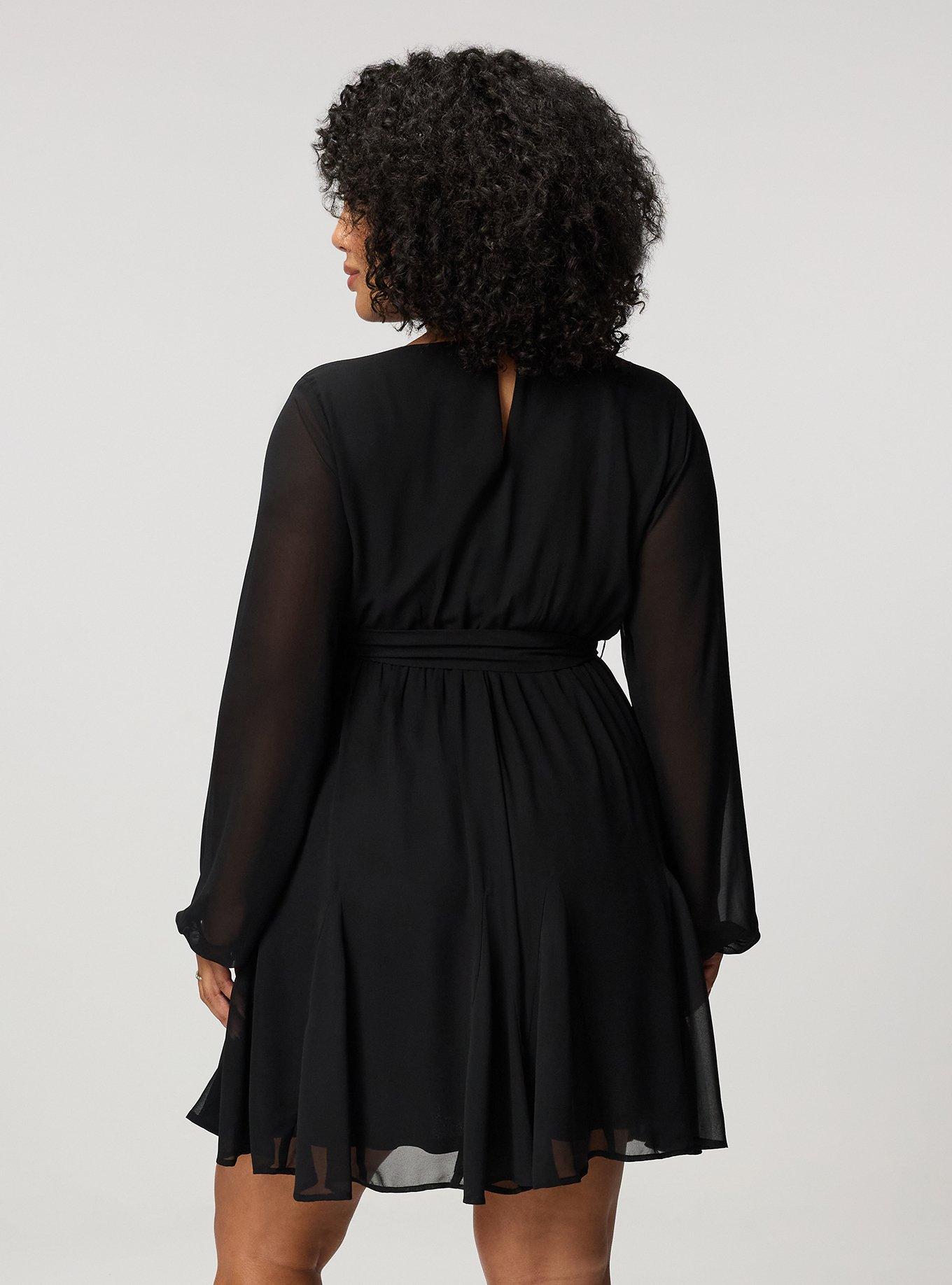 Chiffon Surplice Mini Dress, DEEP BLACK, alternate