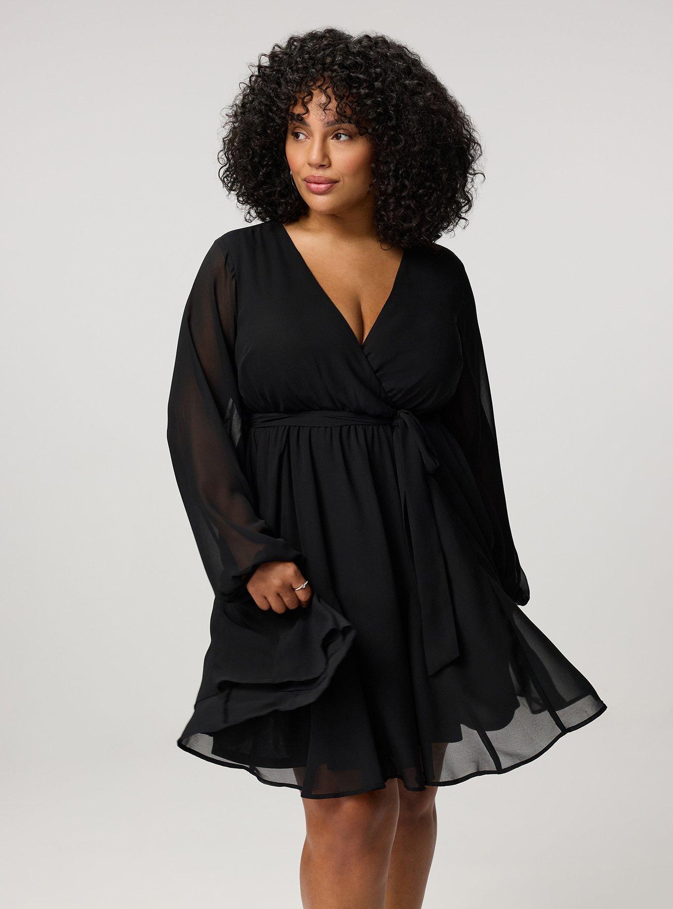 Chiffon Surplice Mini Dress, DEEP BLACK, alternate