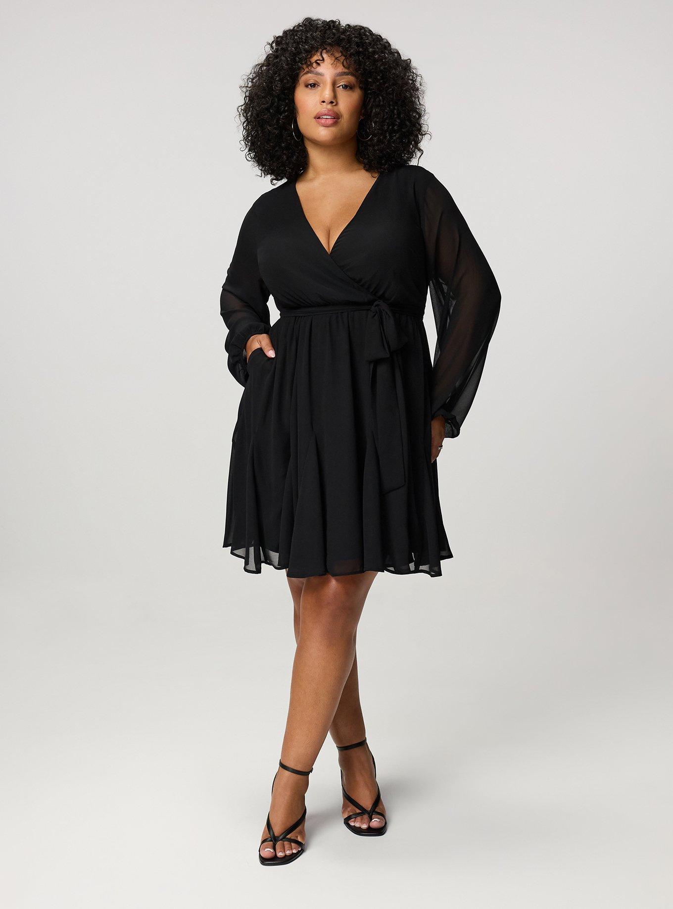 Chiffon Surplice Mini Dress, DEEP BLACK, alternate