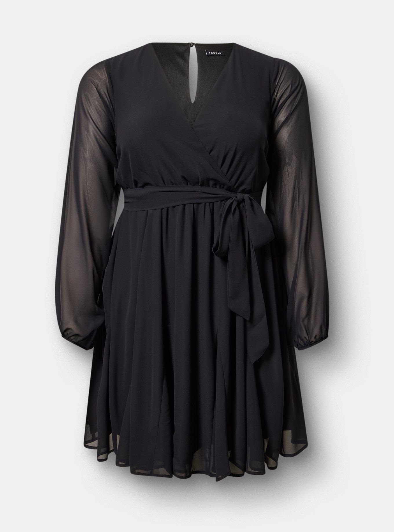 Chiffon Surplice Mini Dress, DEEP BLACK, flat