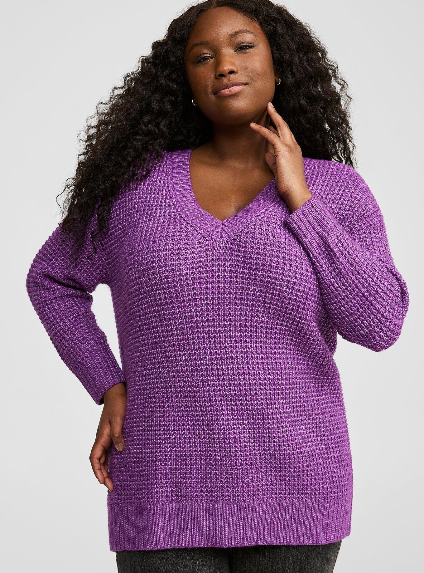 Waffle Drop Shoulder V-Neck Pullover Sweater