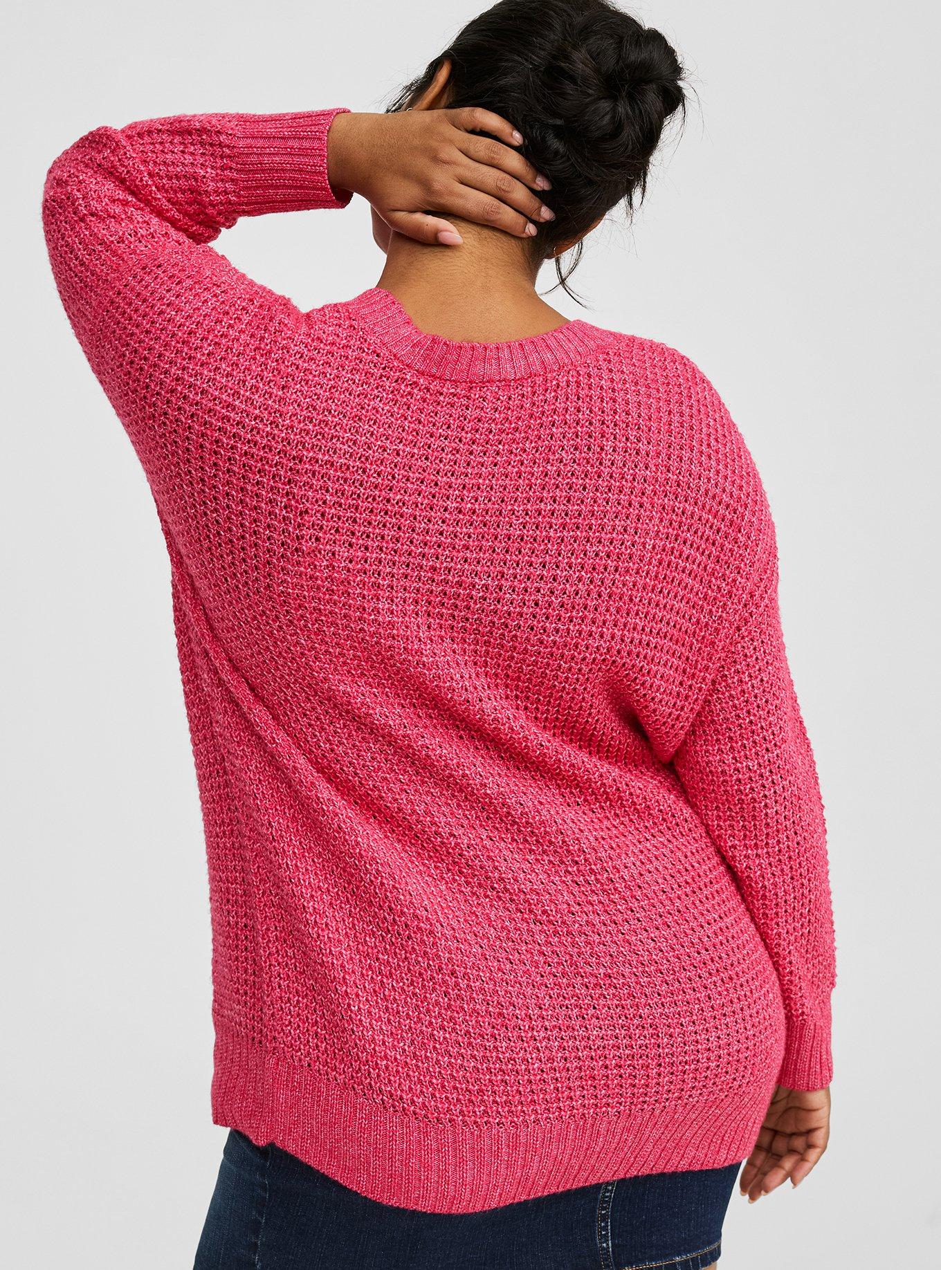 Waffle Drop Shoulder V-Neck Pullover Sweater