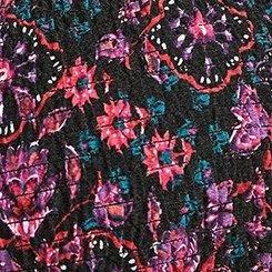 Peplum Crinkle Gauze Smocked Top, KONA MOTIFS DEEP BLACK, swatch