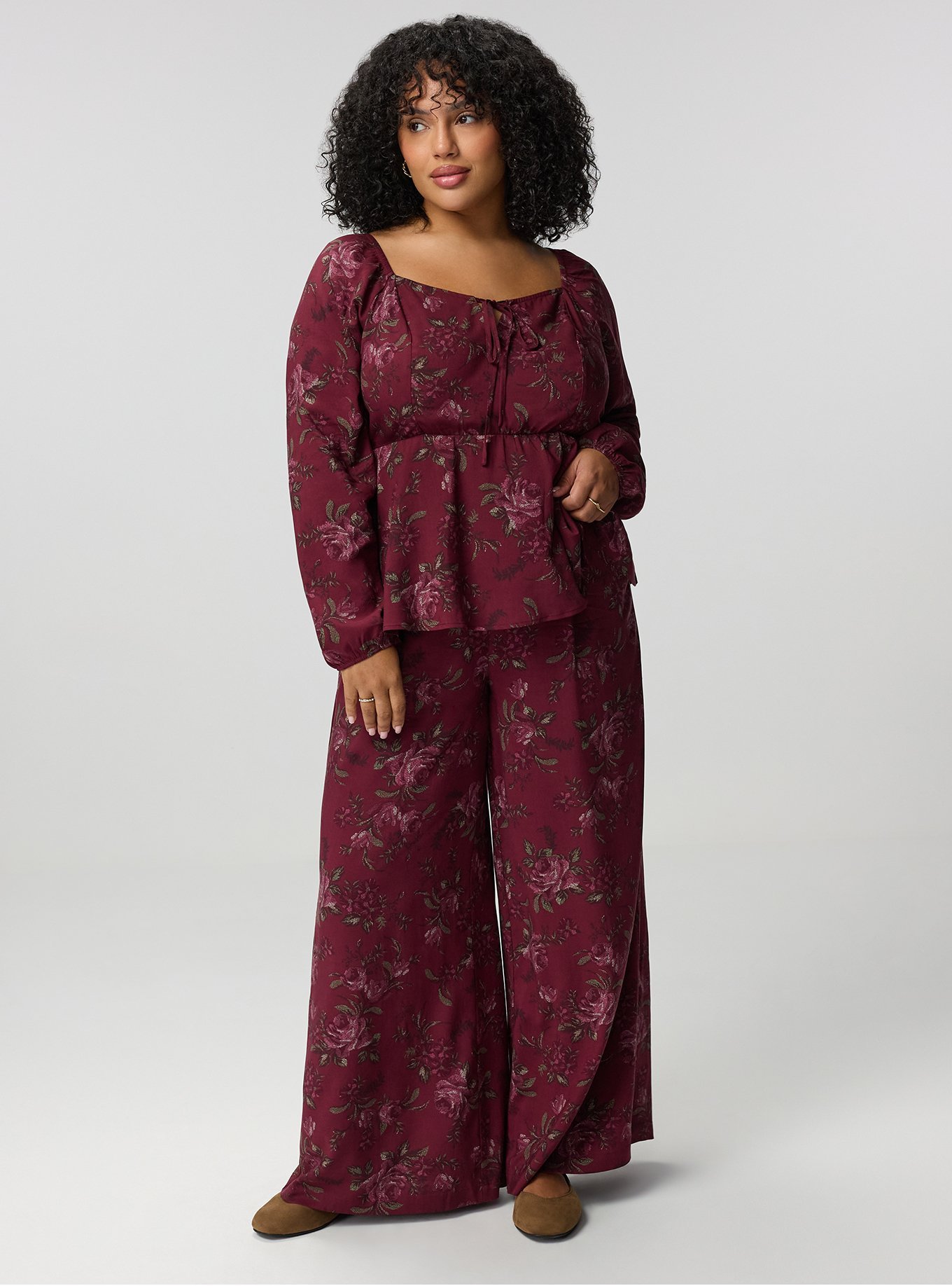Peplum Challis Sweetheart Top, HEIDI FLORAL BURGUNDY, alternate