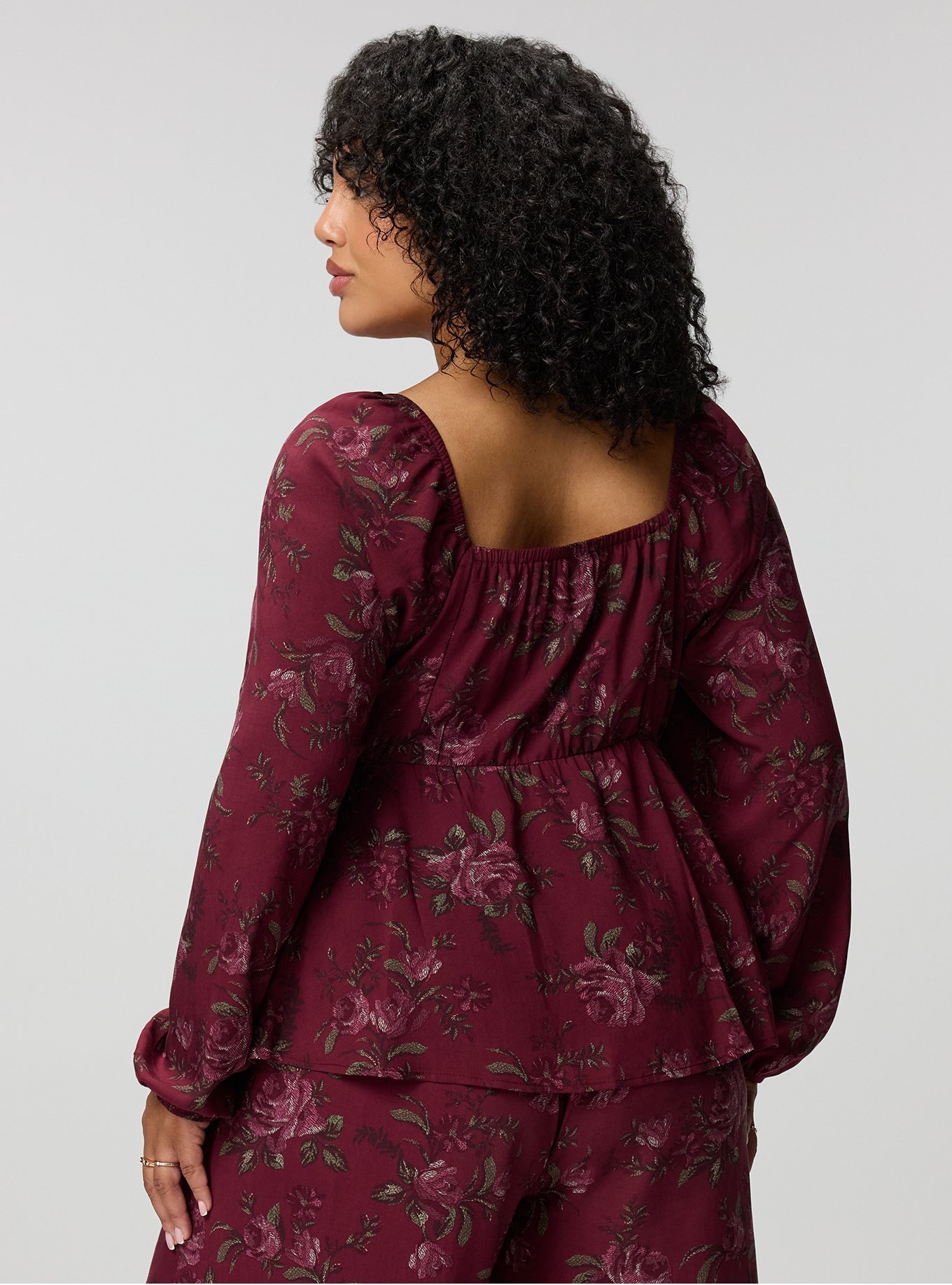 Peplum Challis Sweetheart Top, HEIDI FLORAL BURGUNDY, alternate