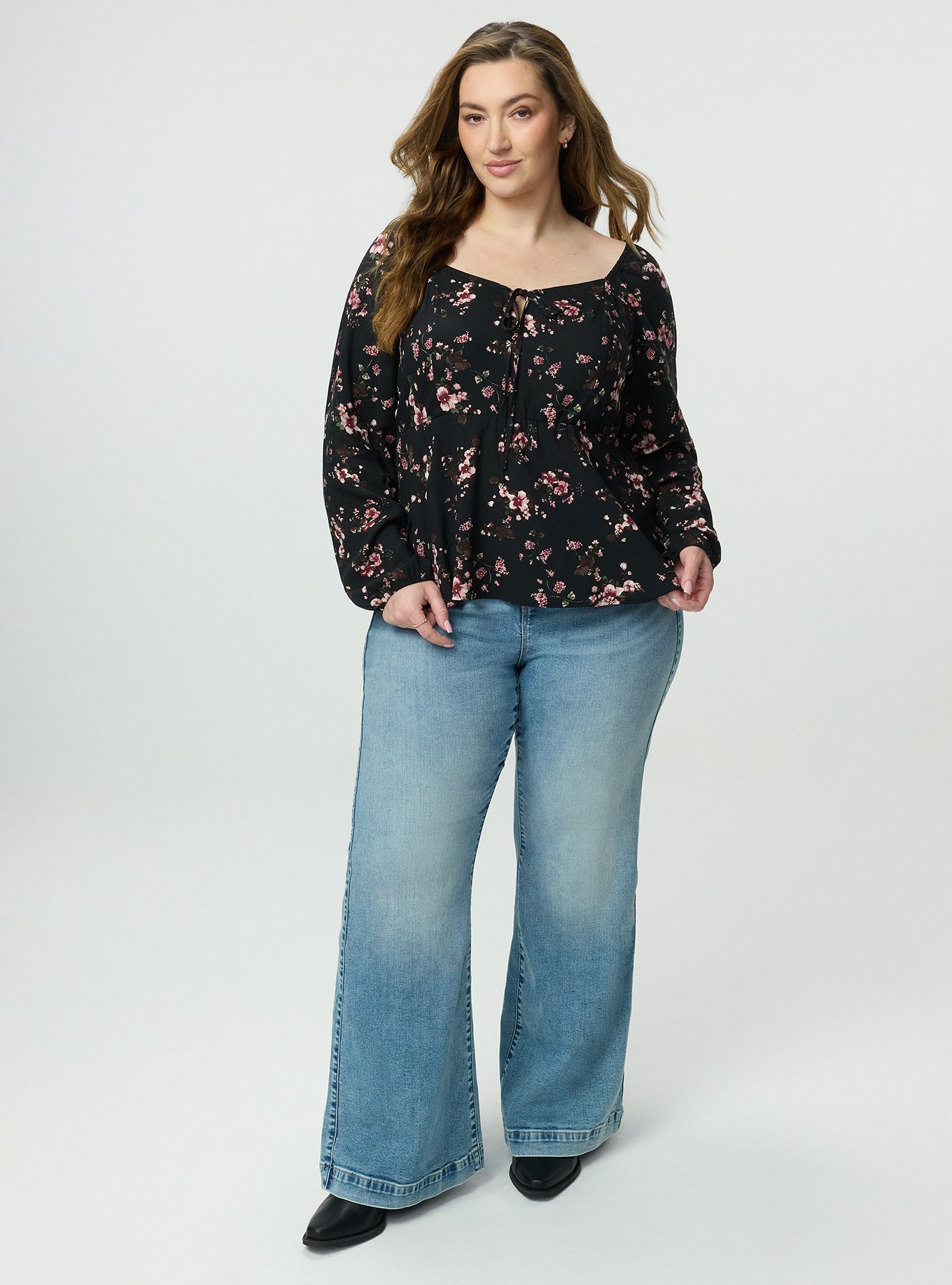 Peplum Challis Sweetheart Top, LAURA FLORAL BLACK, alternate