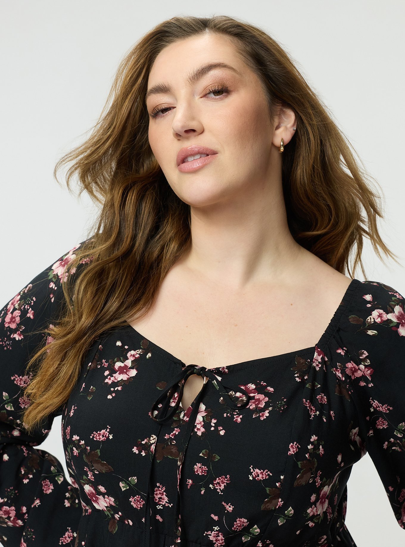 Peplum Challis Sweetheart Top, LAURA FLORAL BLACK, alternate
