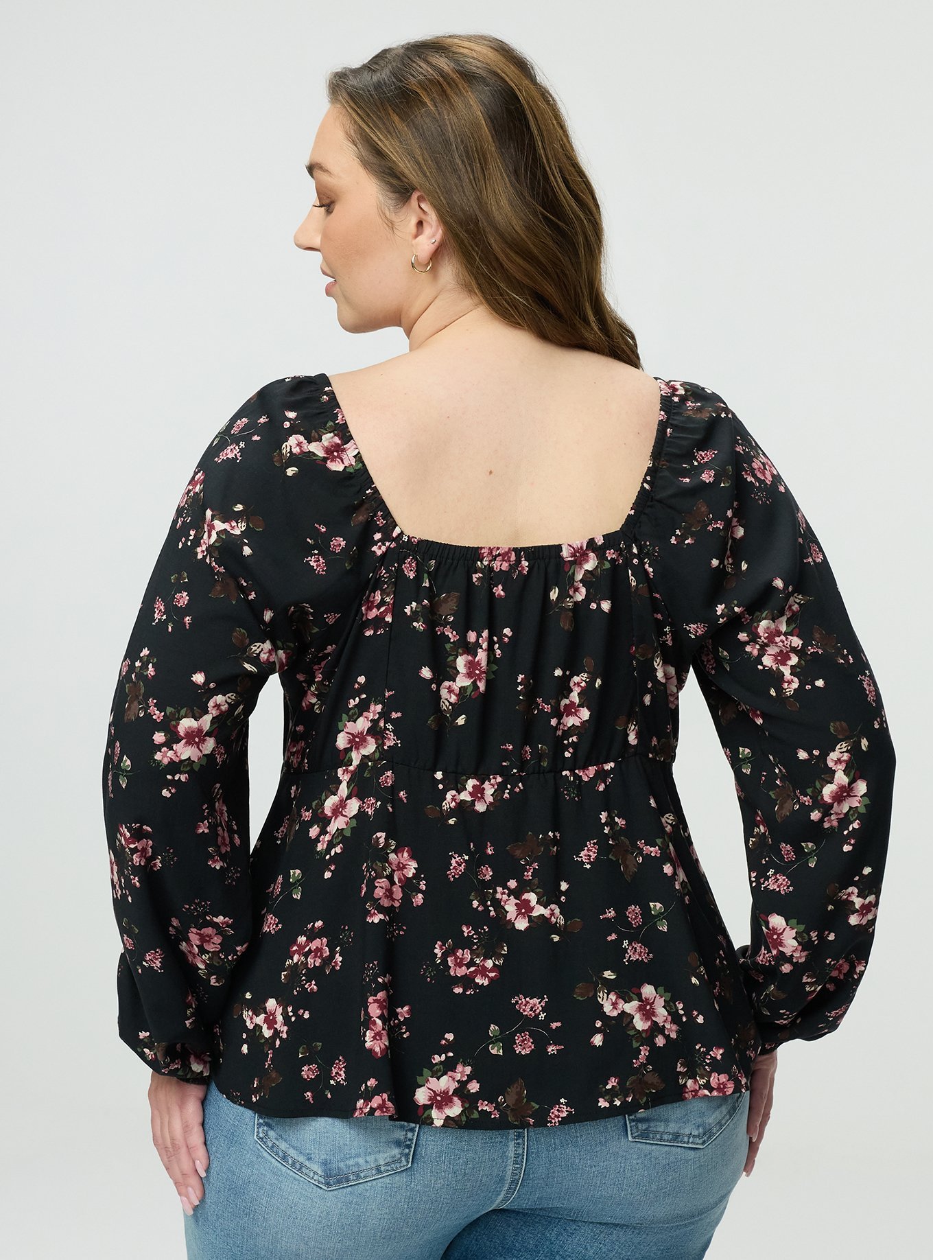 Peplum Challis Sweetheart Top, LAURA FLORAL BLACK, alternate