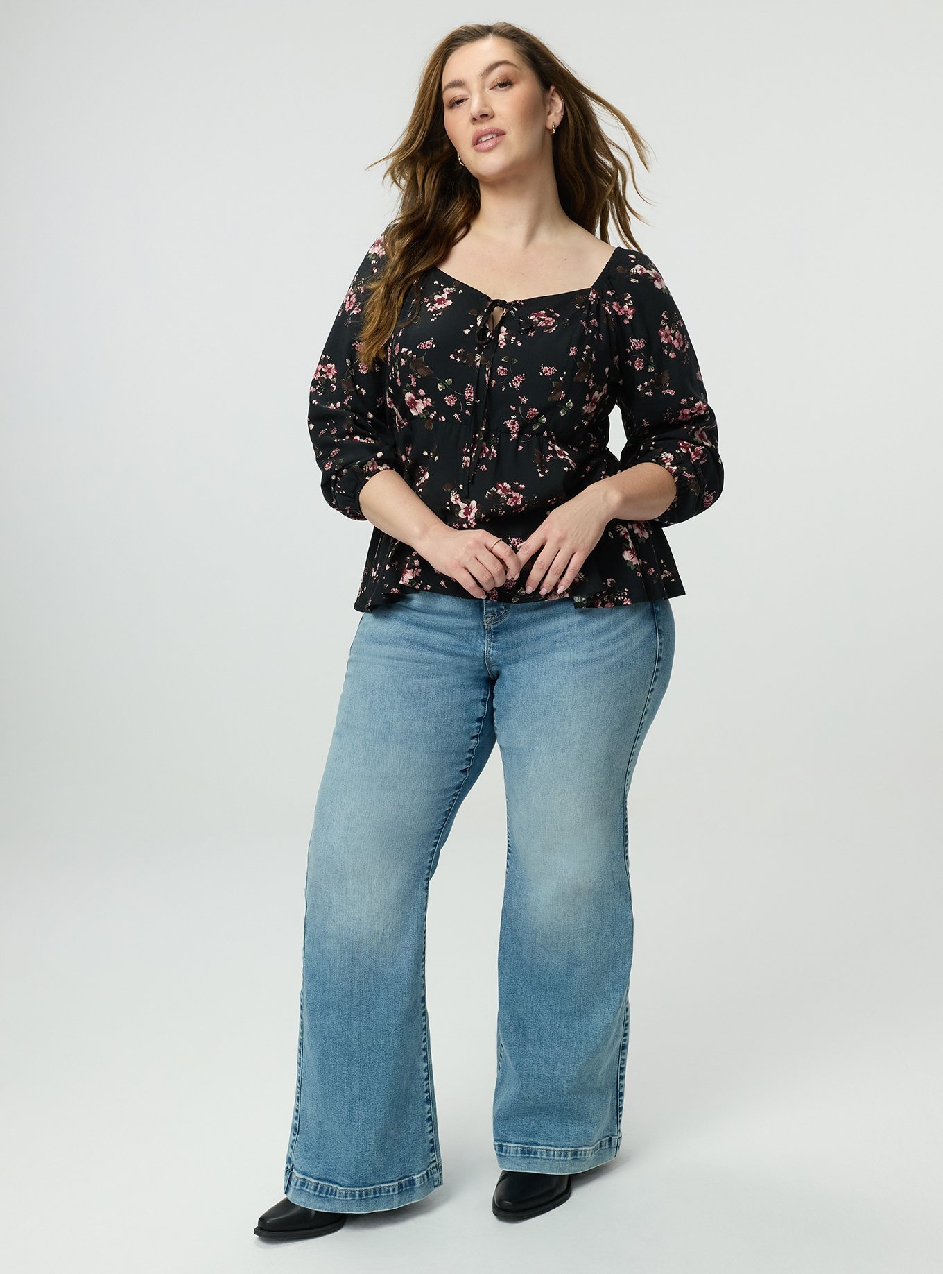 Peplum Challis Sweetheart Top, LAURA FLORAL BLACK, alternate