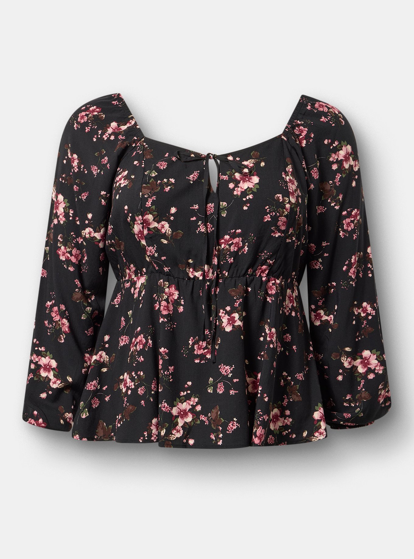 Peplum Challis Sweetheart Top, LAURA FLORAL BLACK, hi-res