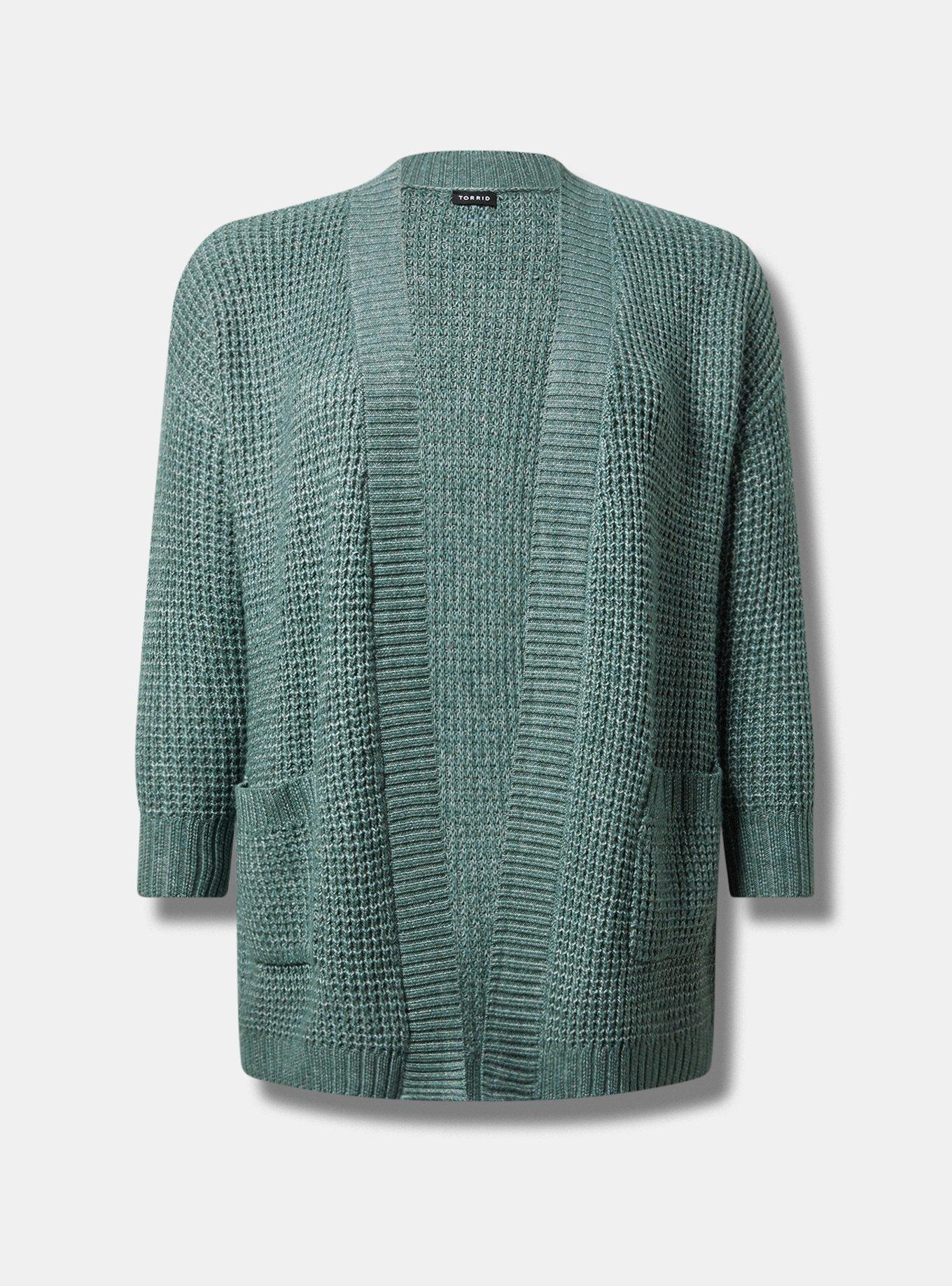 Waffle Drop Shoulder Open Cardigan