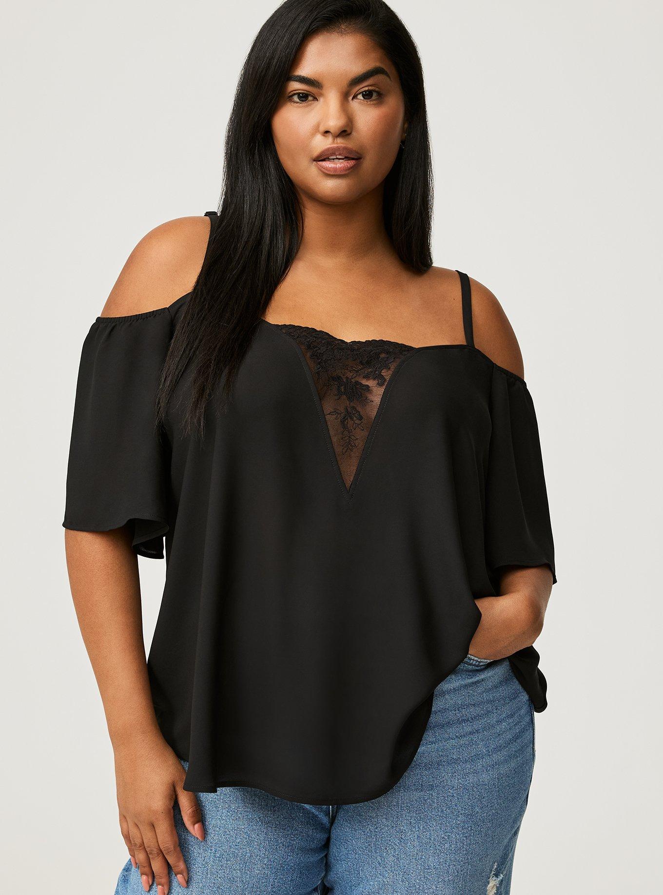 Georgette Lace Cold Shoulder Flutter Sleeve Top