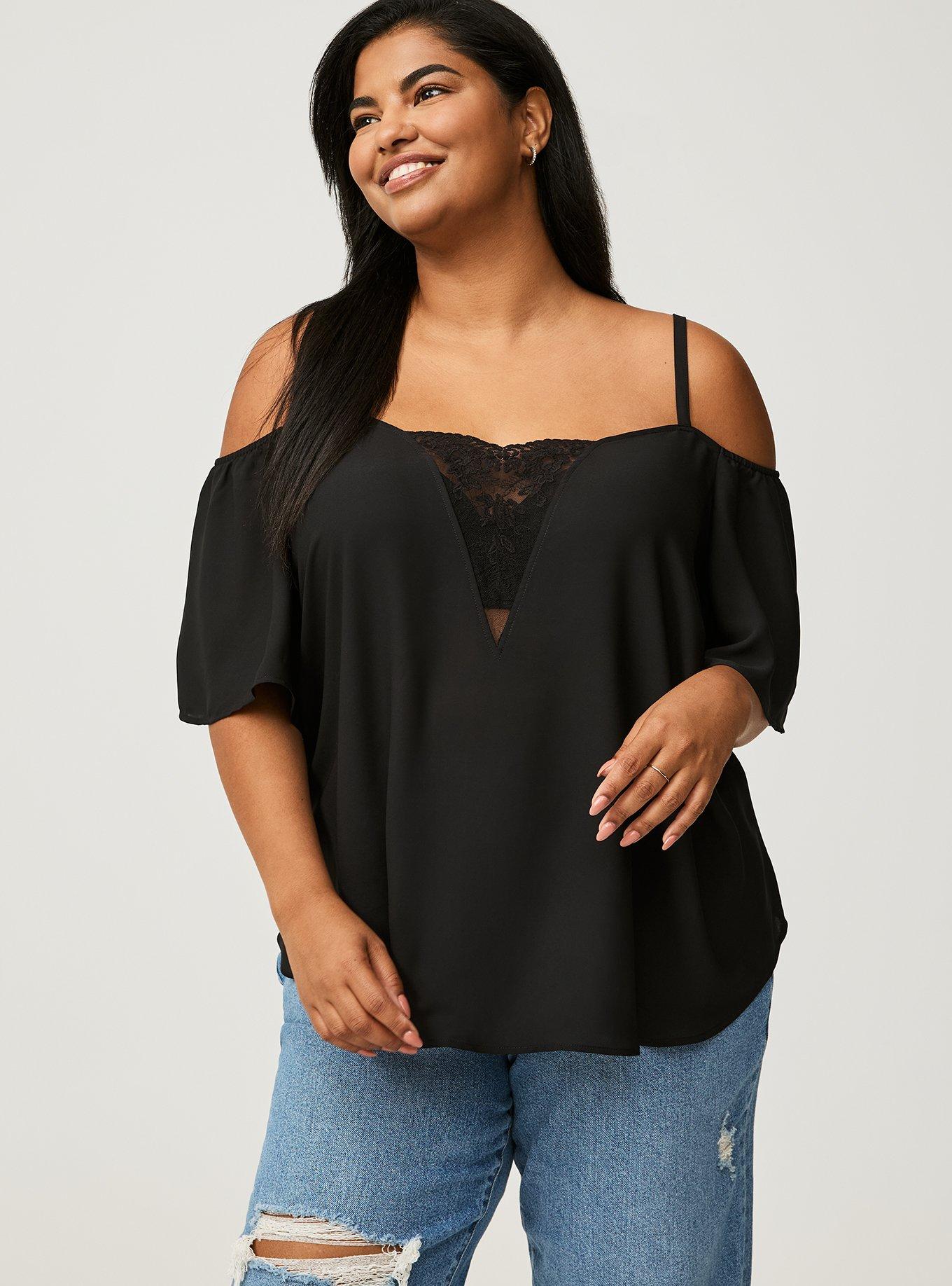 Georgette Lace Cold Shoulder Flutter Sleeve Top