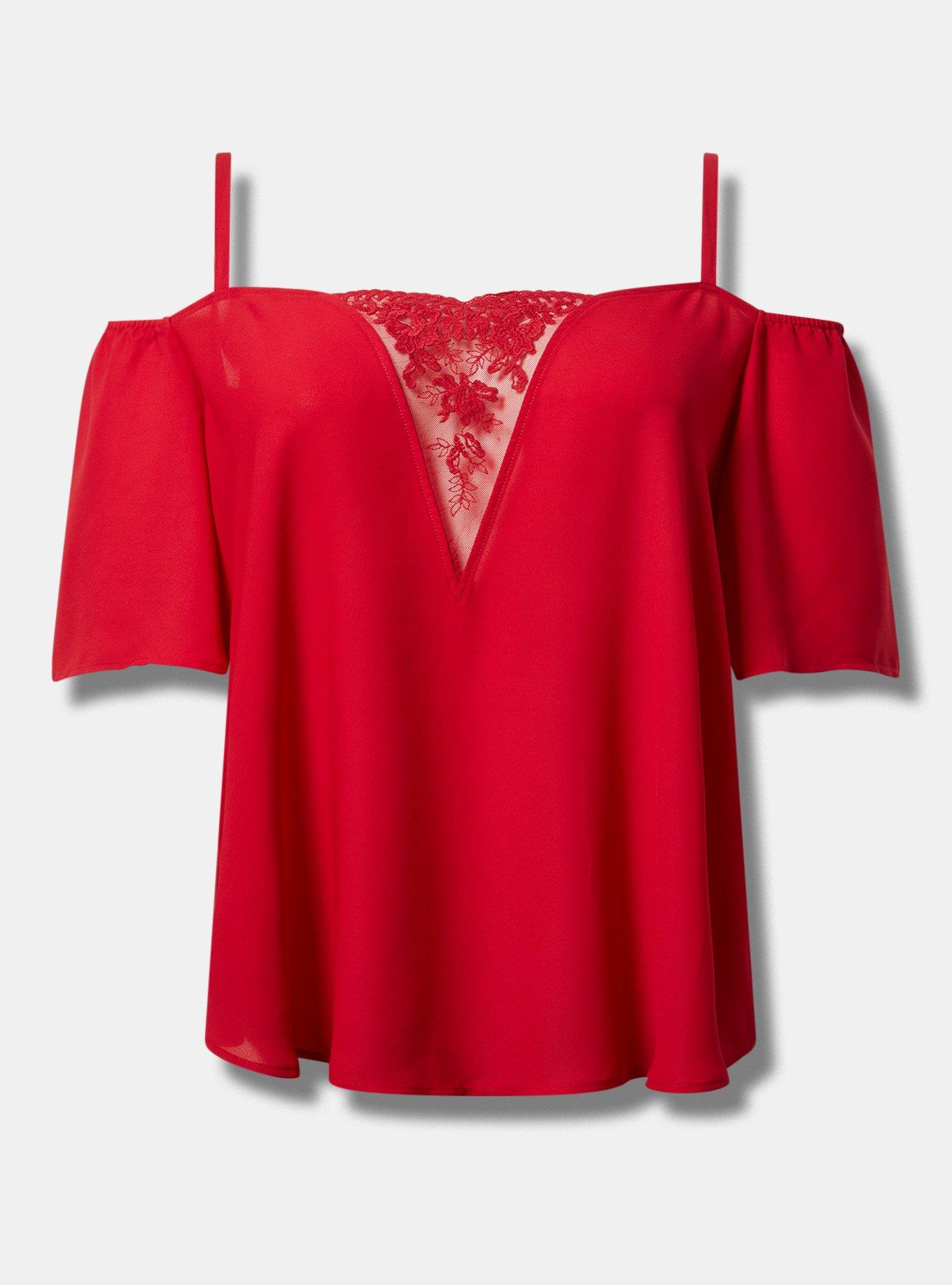 Georgette Lace Cold Shoulder Flutter Sleeve Top