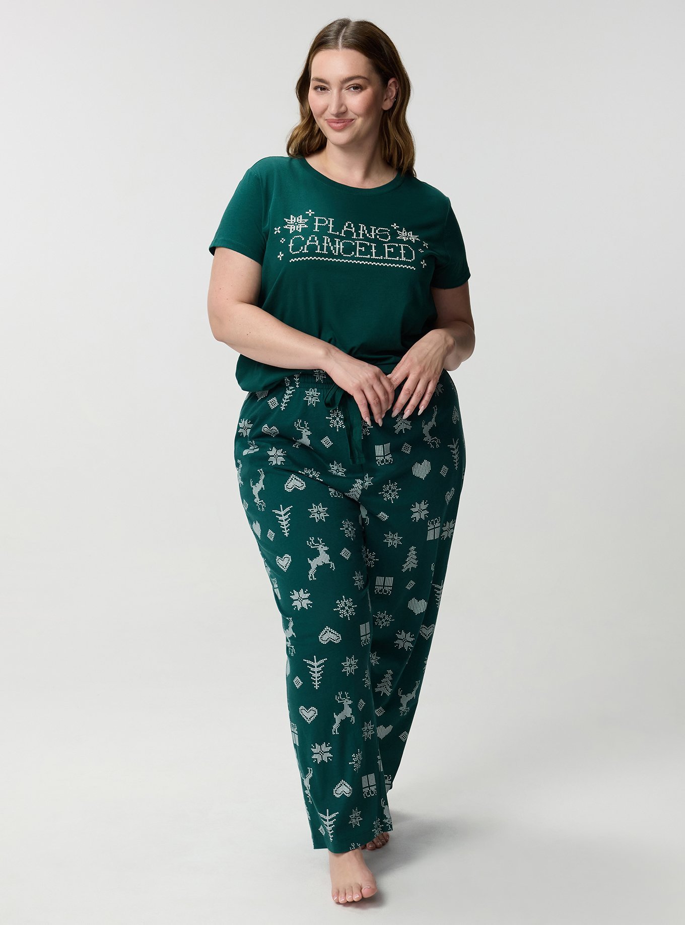 Plus Size Cotton Sleep Pant, FAIRISLE ICONS GREEN, alternate