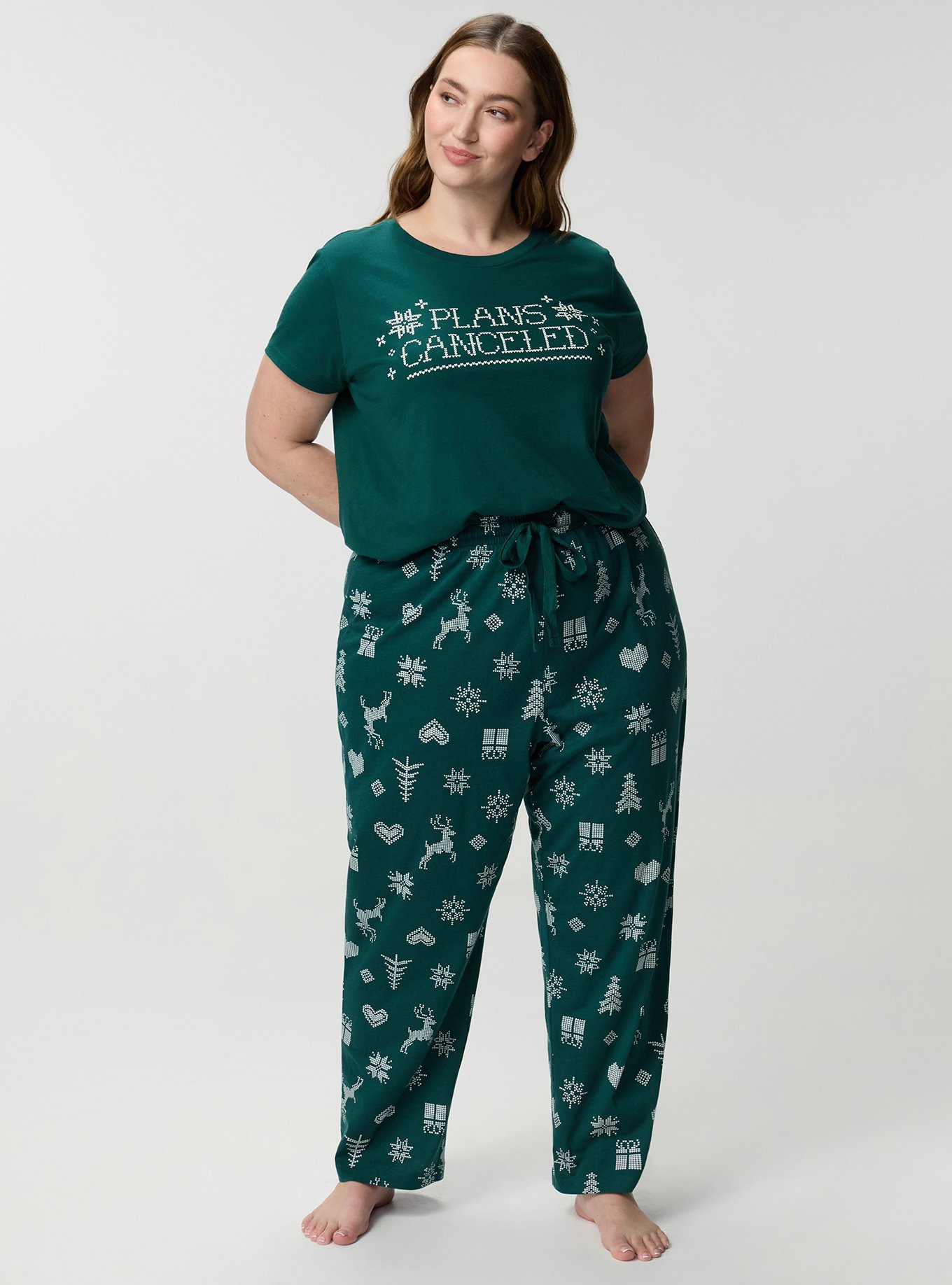 Plus Size Cotton Sleep Pant, FAIRISLE ICONS GREEN, hi-res