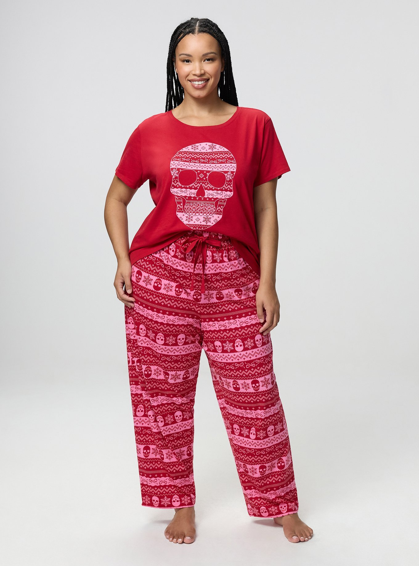 Plus Size Cotton Sleep Pant, BOWS N SNOW FAIRISLE RED, hi-res