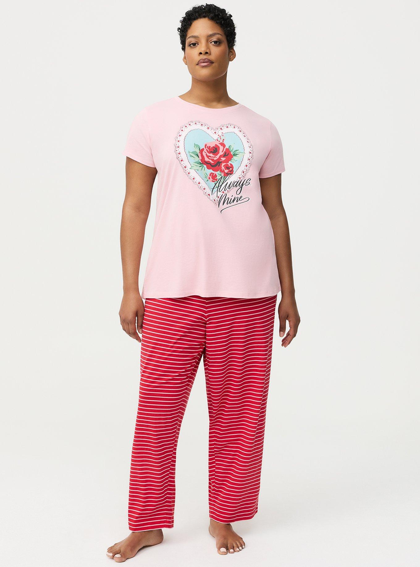 Cotton Relaxed Crew Sleep Tee, DOILY HEART PINK, alternate
