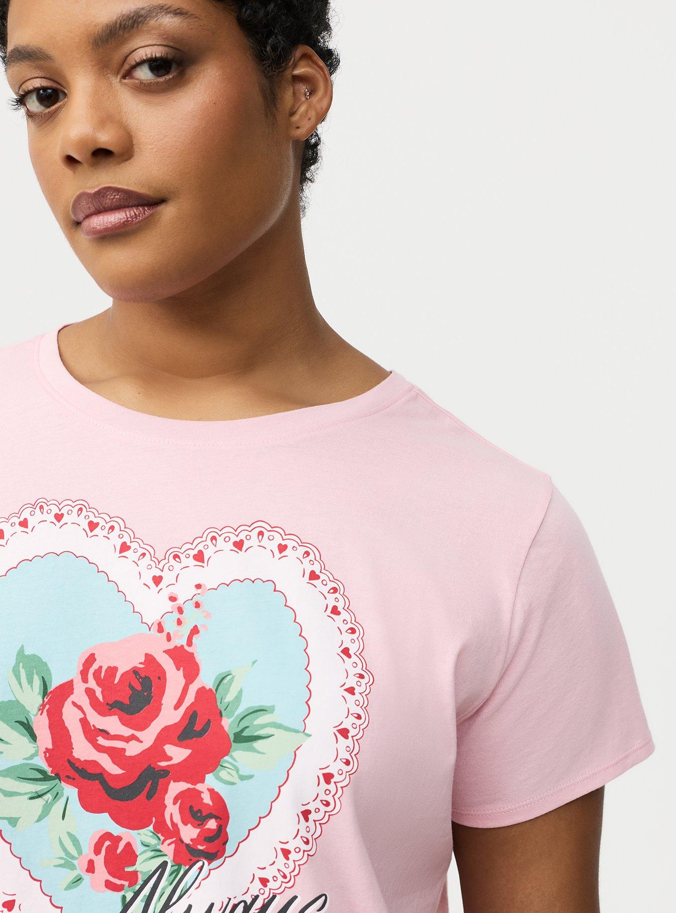 Cotton Relaxed Crew Sleep Tee, DOILY HEART PINK, alternate