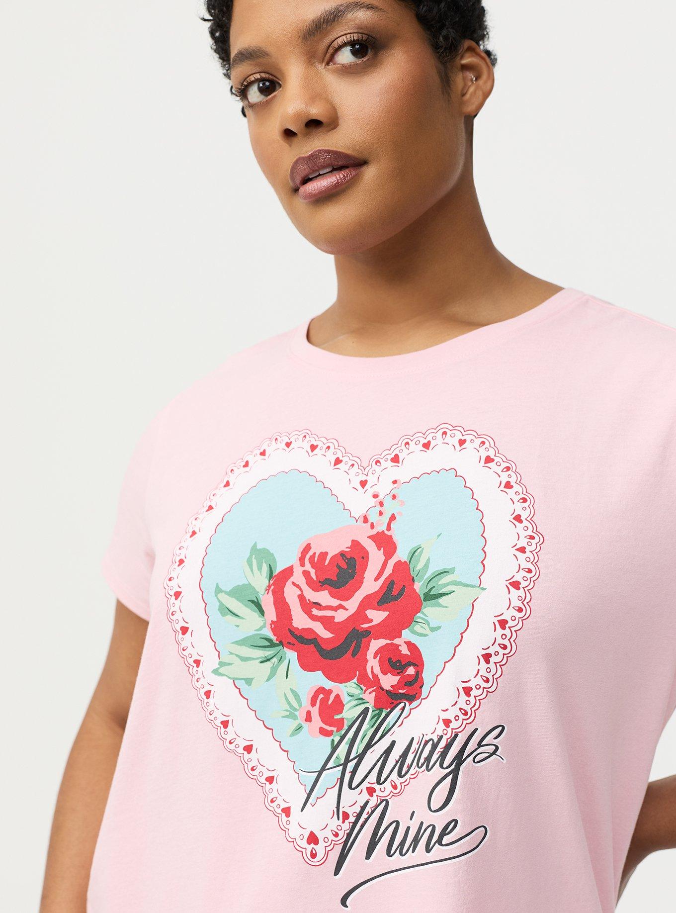 Cotton Relaxed Crew Sleep Tee, DOILY HEART PINK, alternate