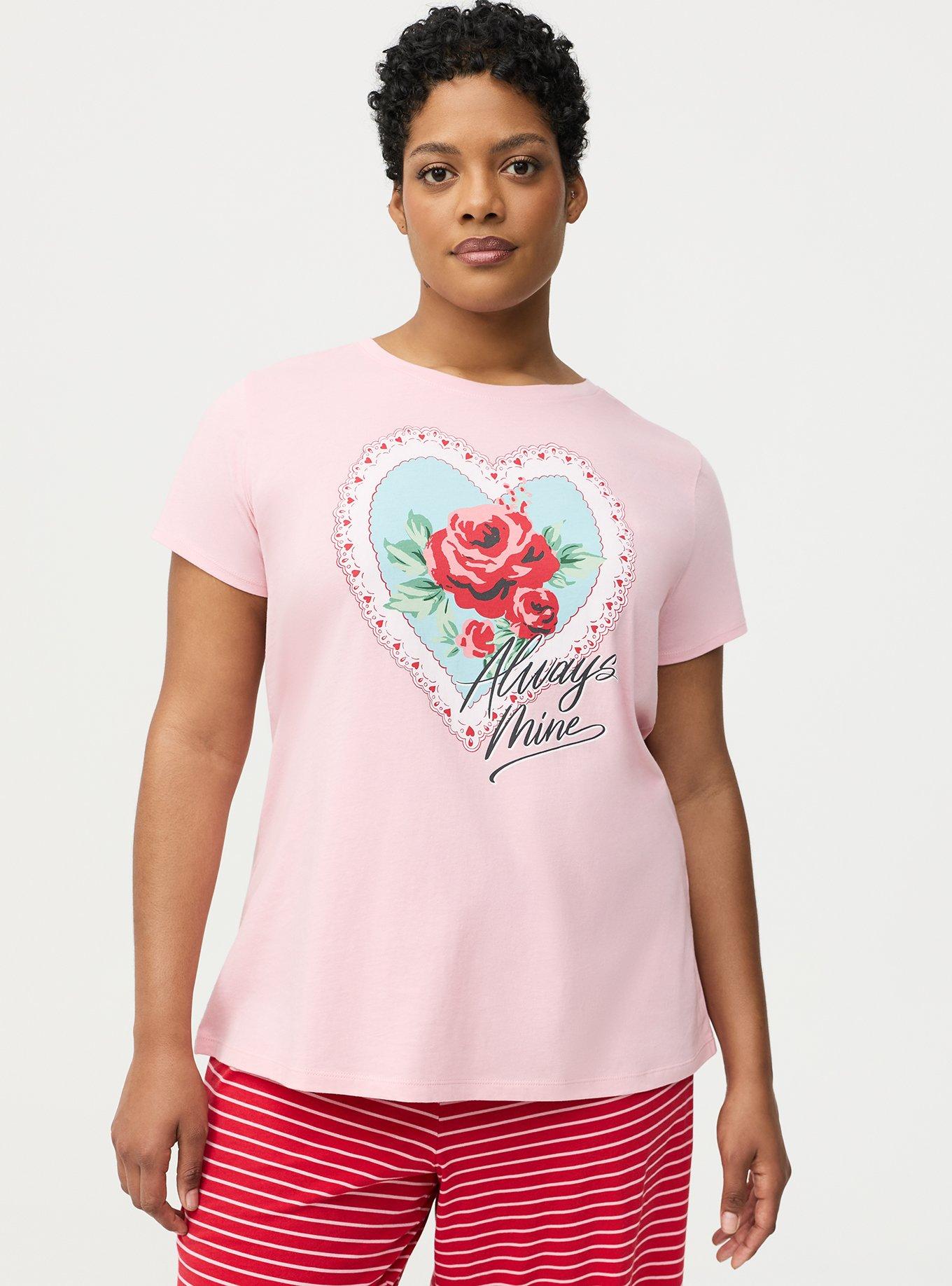 Cotton Relaxed Crew Sleep Tee, DOILY HEART PINK, alternate