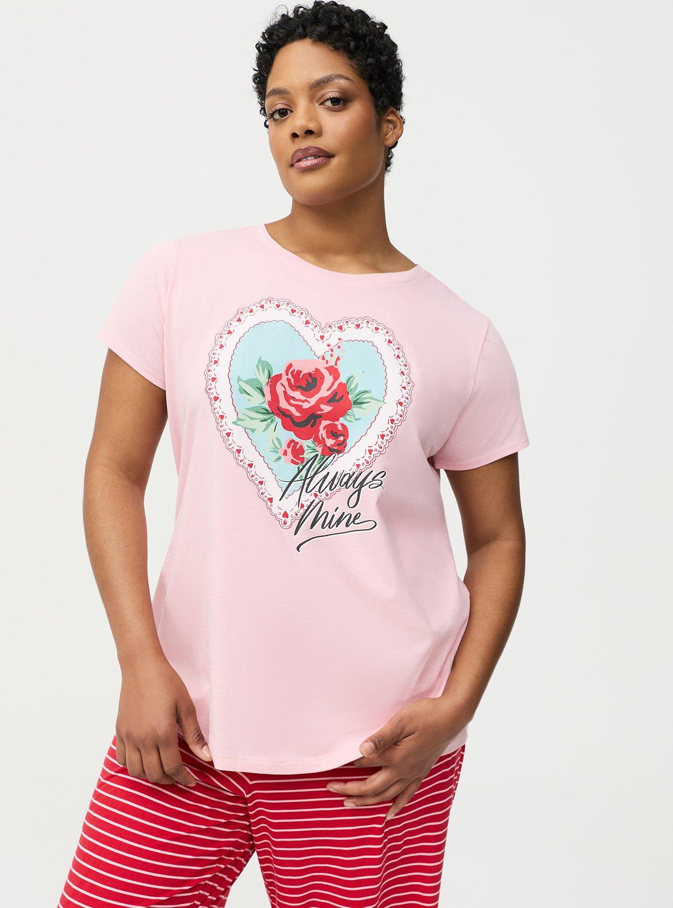 Cotton Relaxed Crew Sleep Tee, DOILY HEART PINK, hi-res