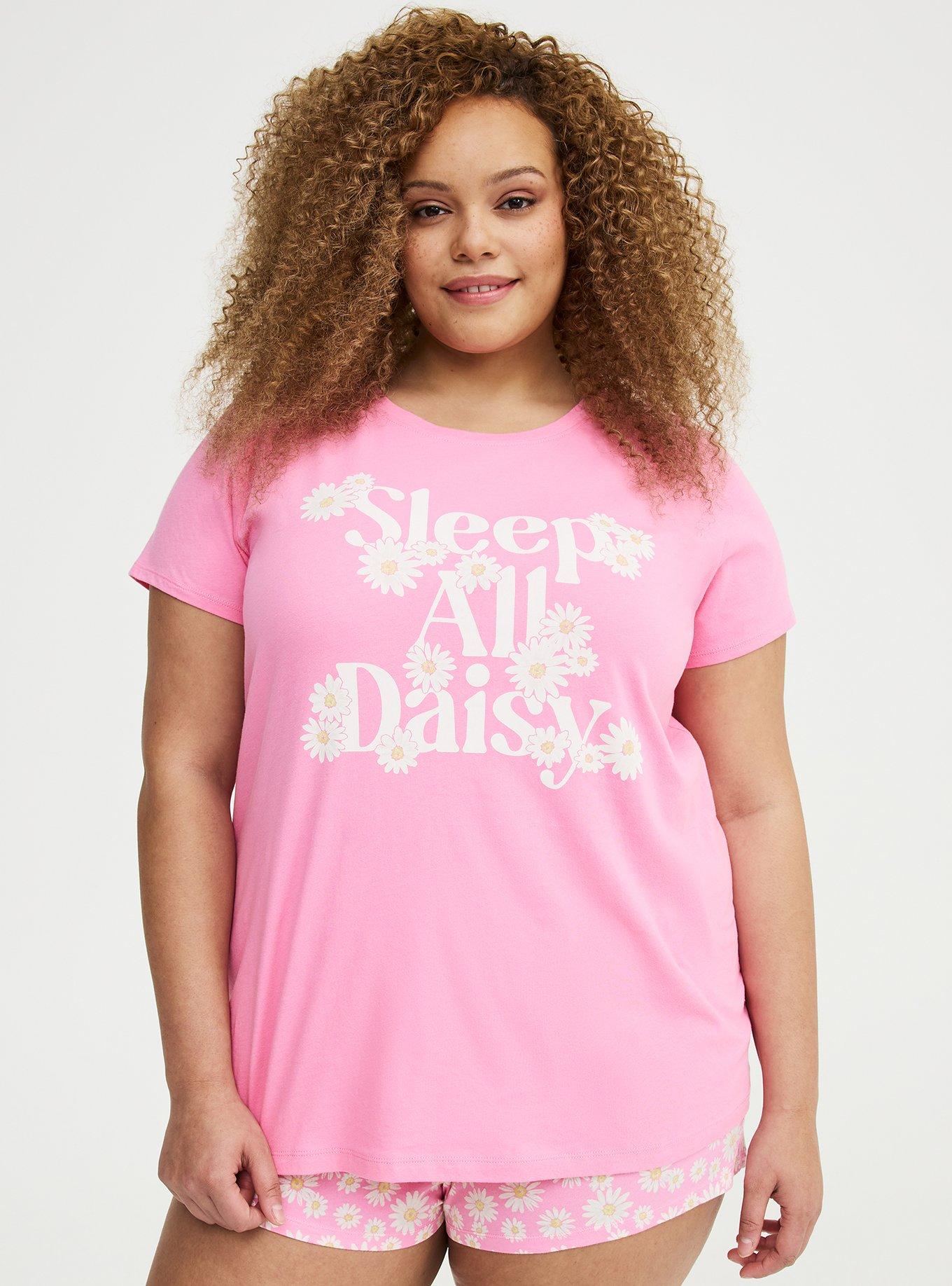 Cotton Relaxed Crew Sleep Tee, SLEEP ALL DAISY PINK, hi-res