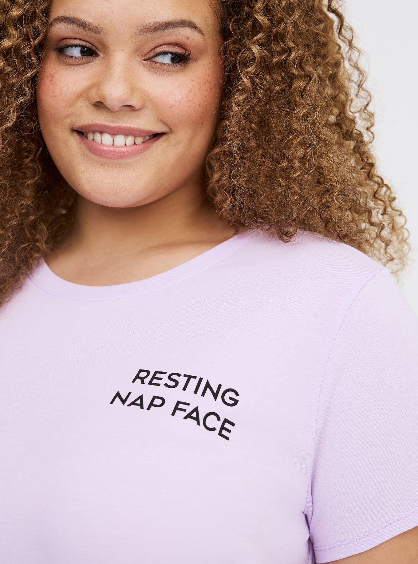 Cotton Relaxed Crew Sleep Tee, RESTING NAP FACE PURPLE, alternate
