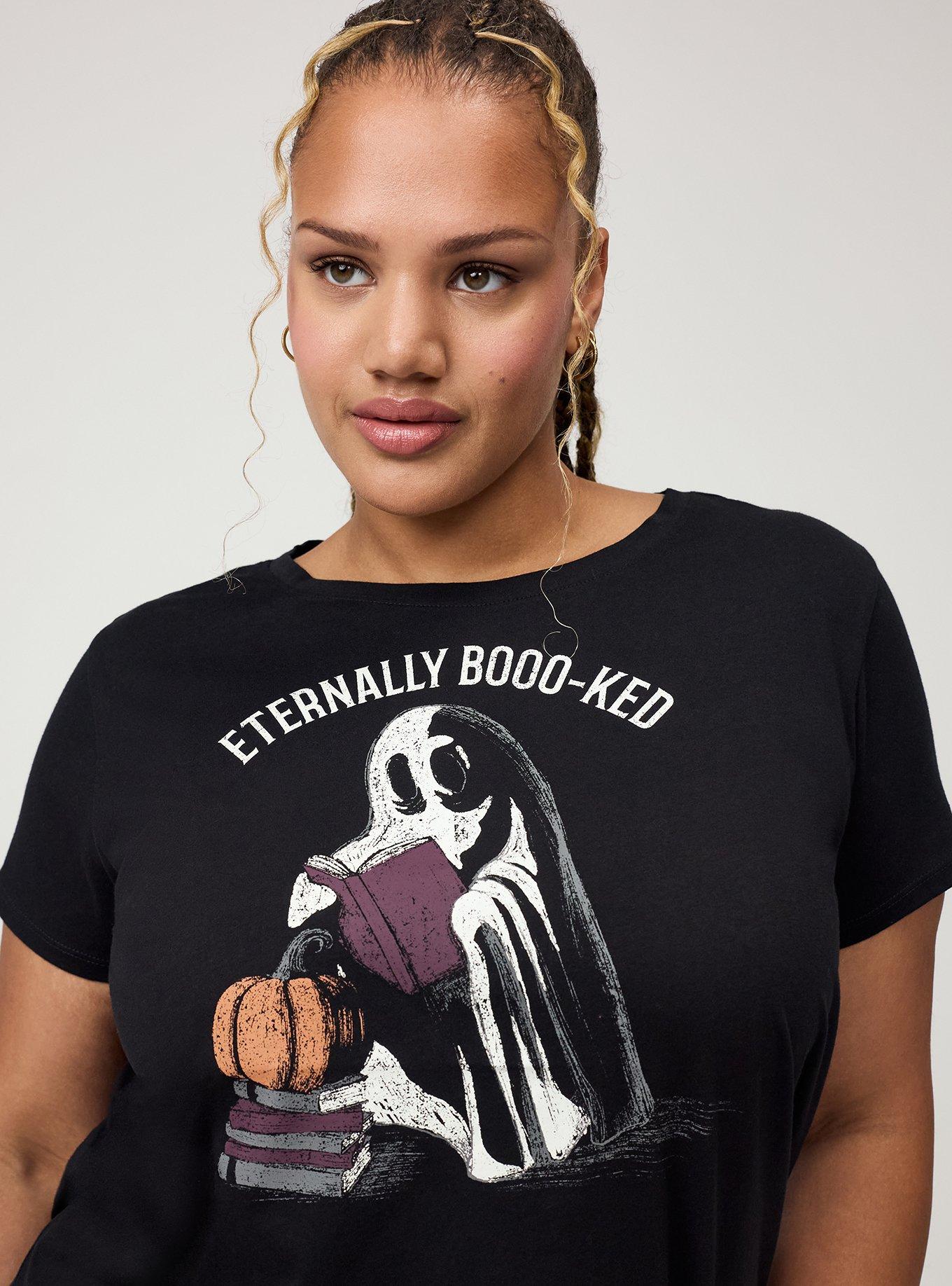 Cotton Relaxed Crew Sleep Tee, ETERNALLY BOOKED GHOST BLACK, alternate